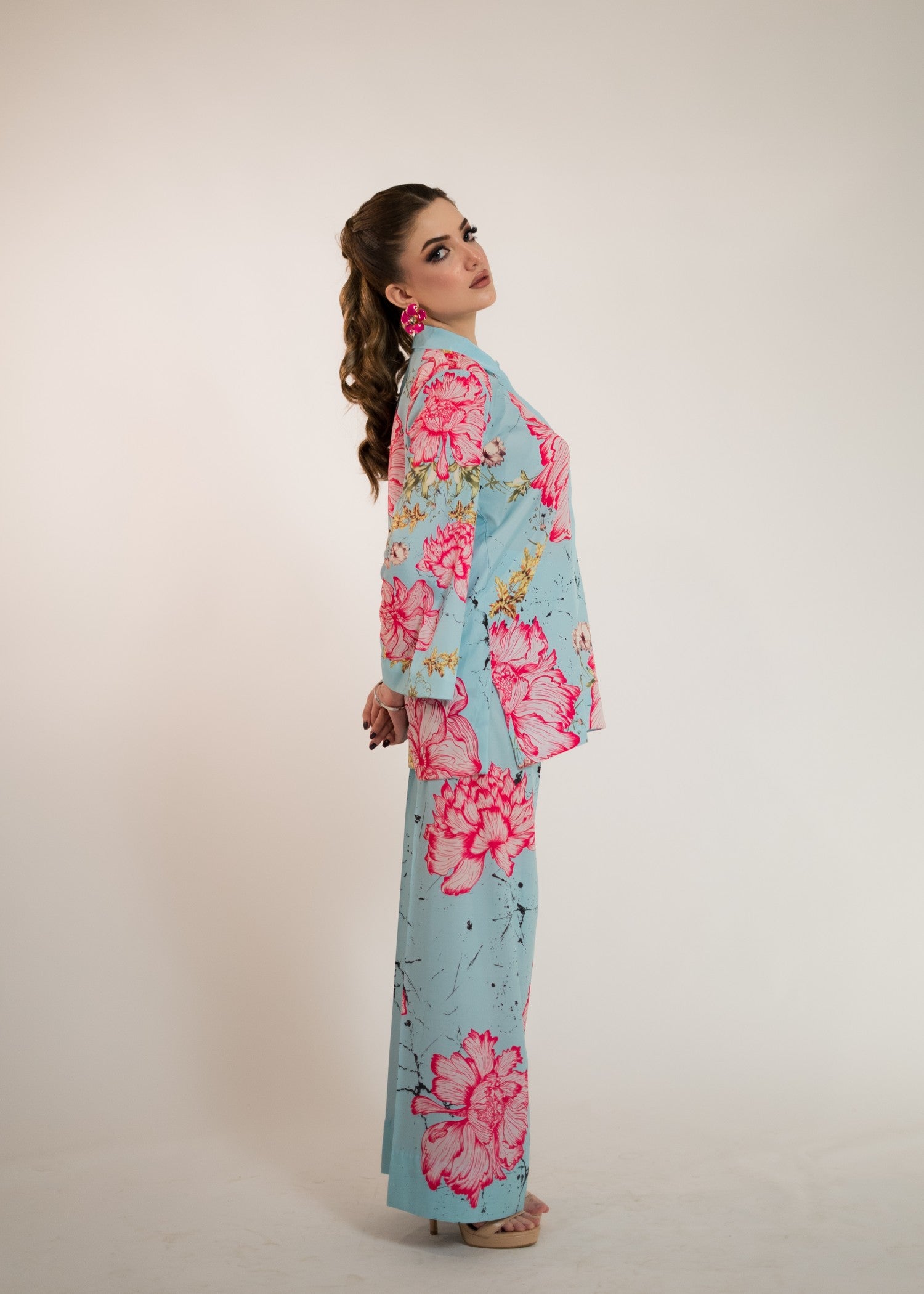 crepe silk Co ord Sets in Deep pink, light blue, blue lagoon