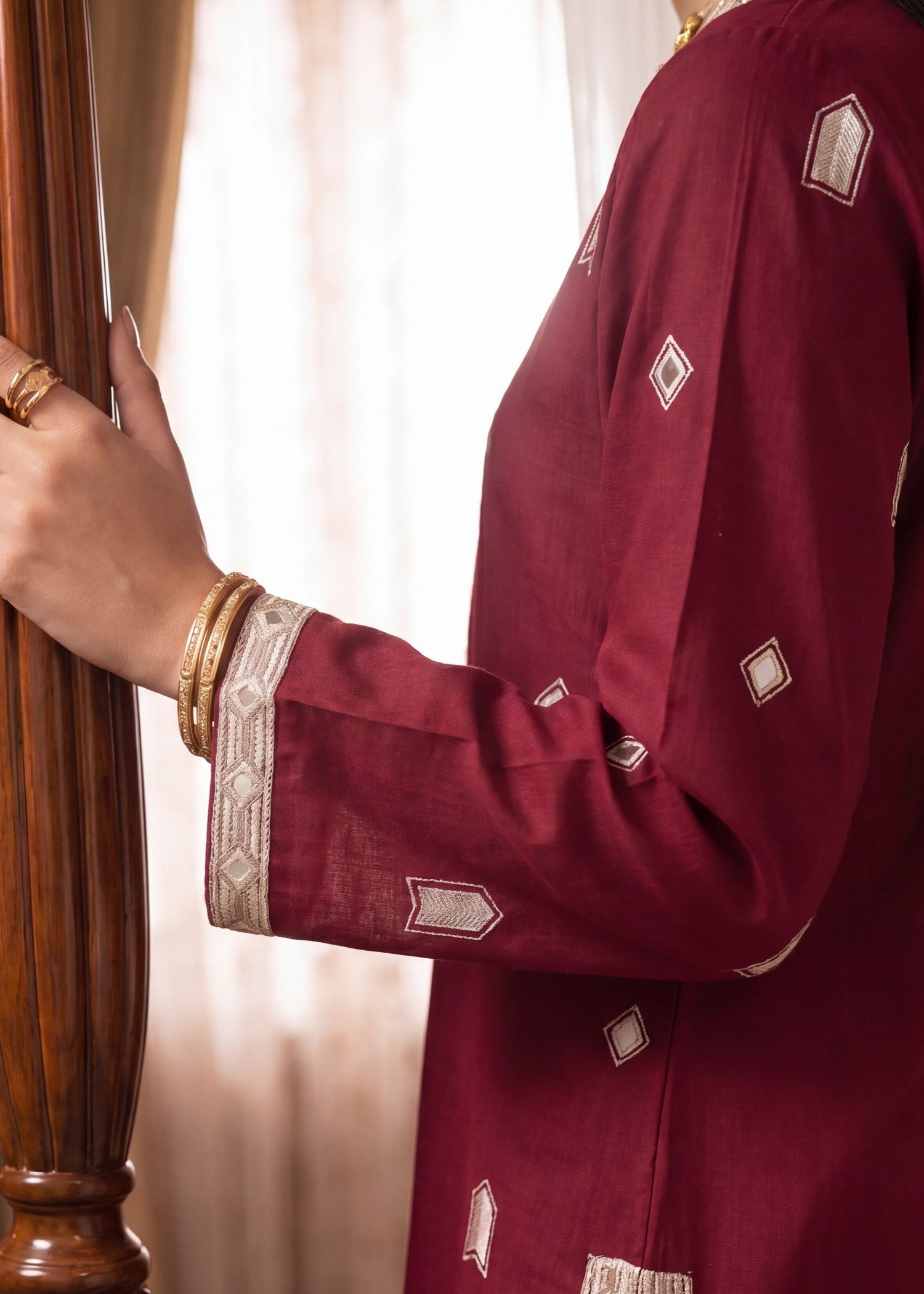 khaddar Kurta Set in Imperial red