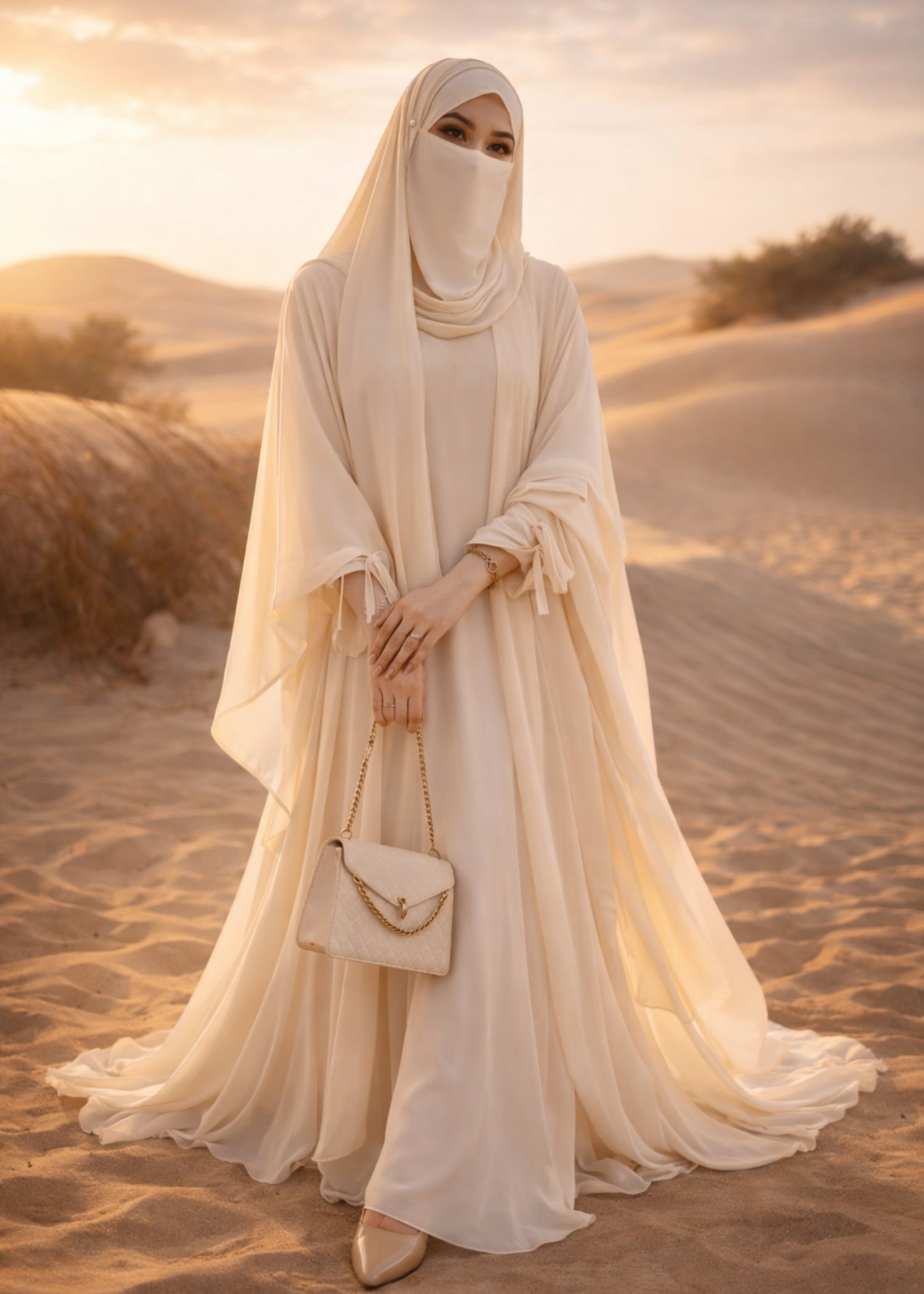 georgette chiffon Abaya in Cream