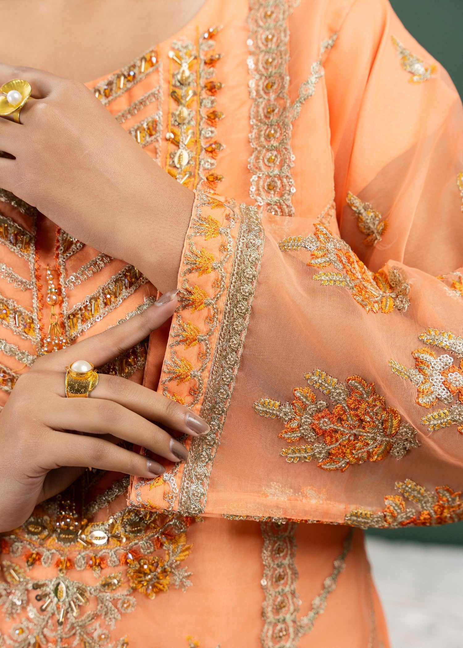 organza Gharara in Peach pink