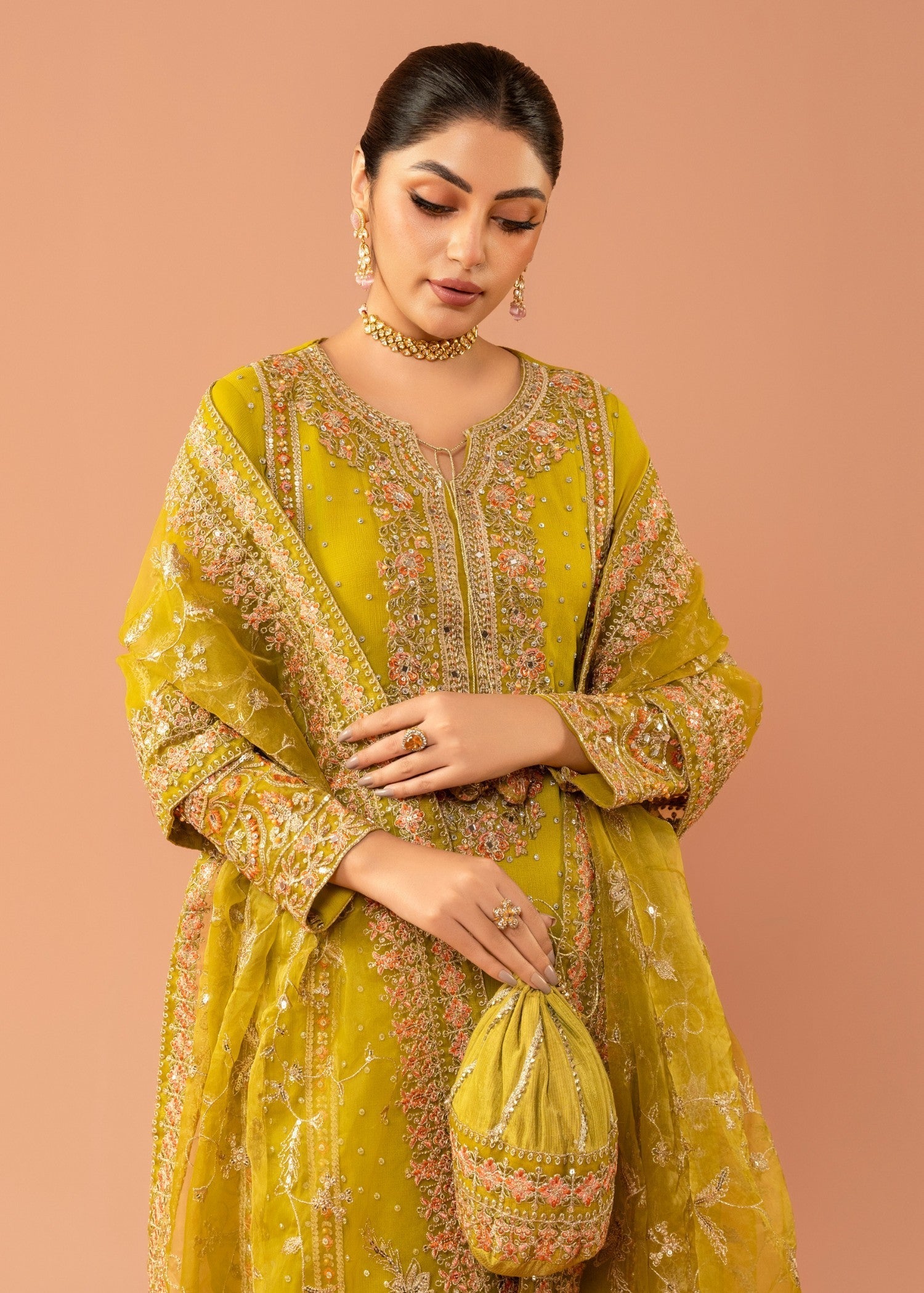 chiffon Kurta Set in Straw