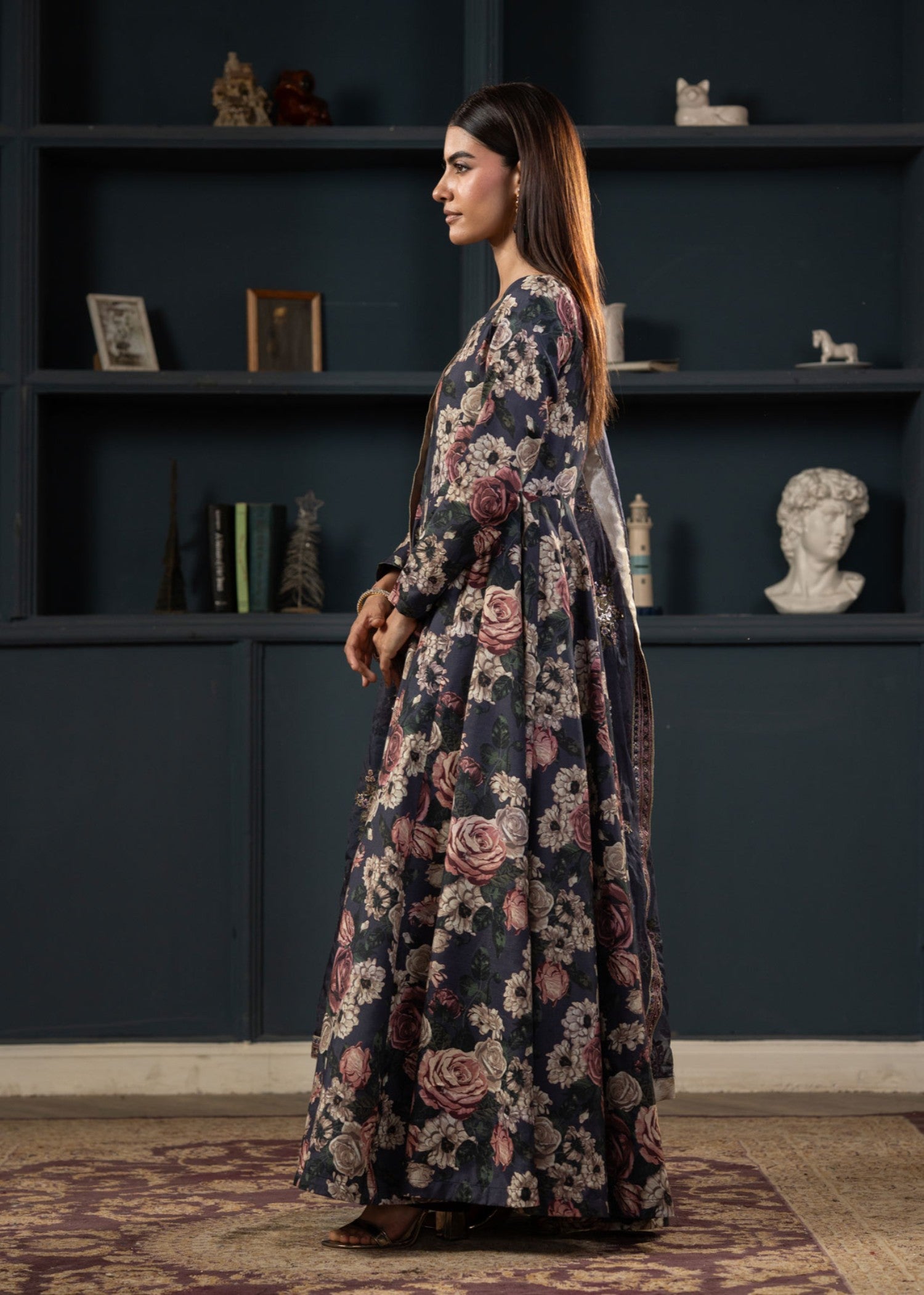 raw silk Pishwas in Midnight