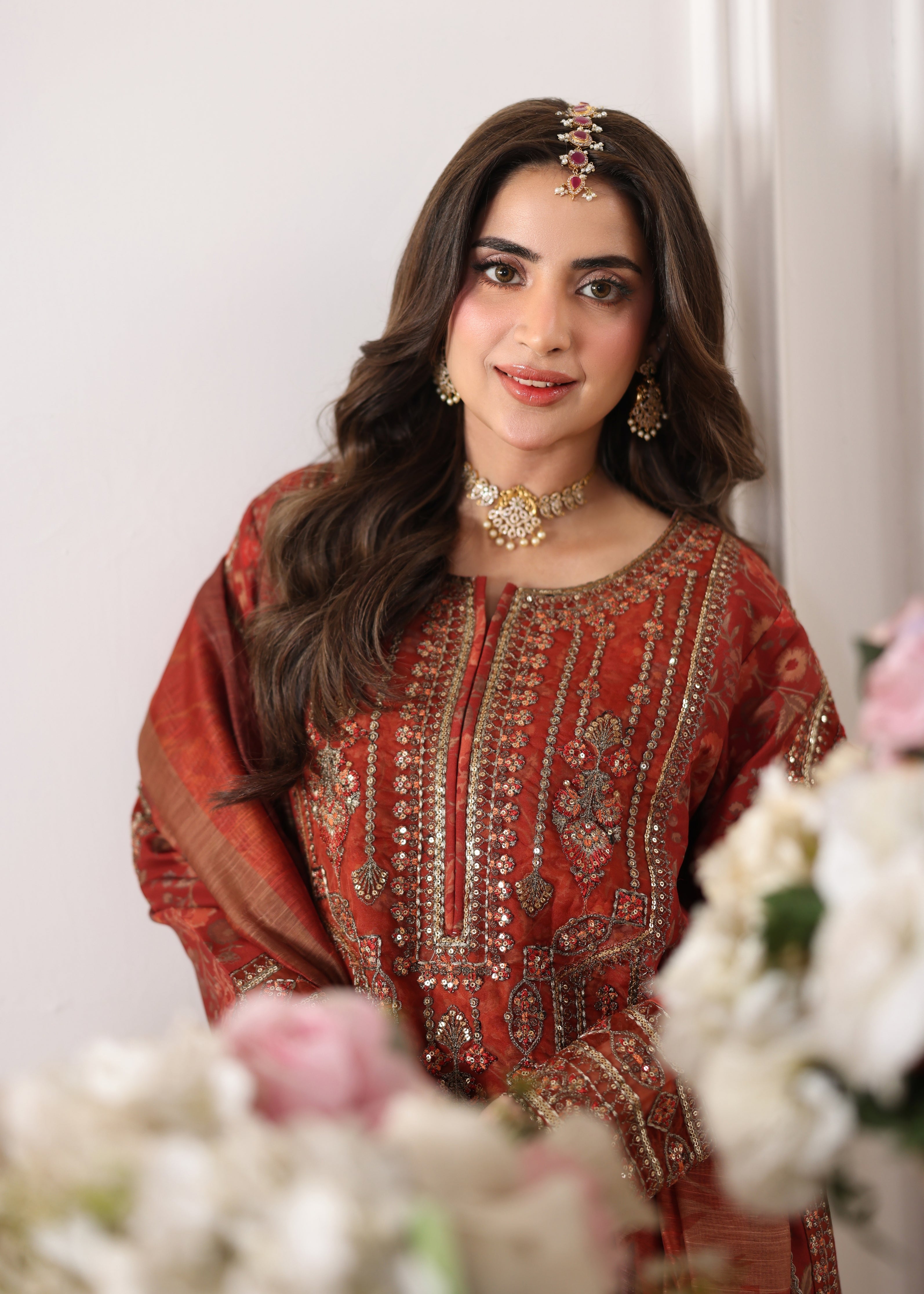 silk Kurta Set in Rustic brown