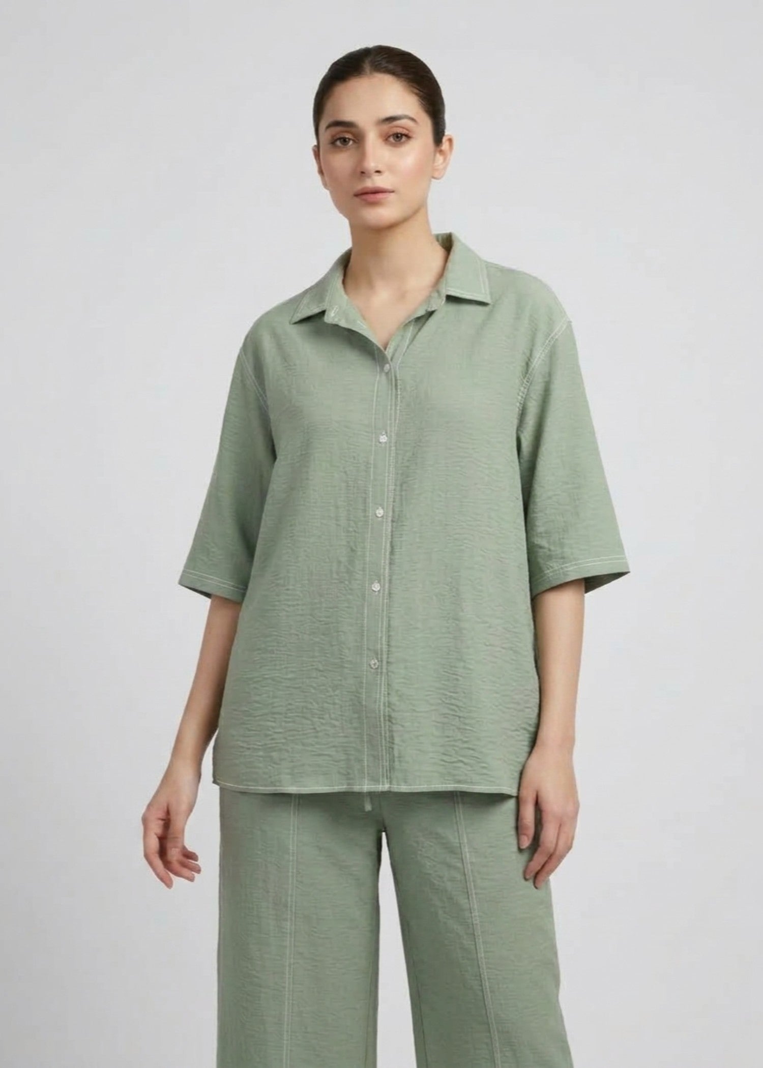 seersucker Top in Olive green