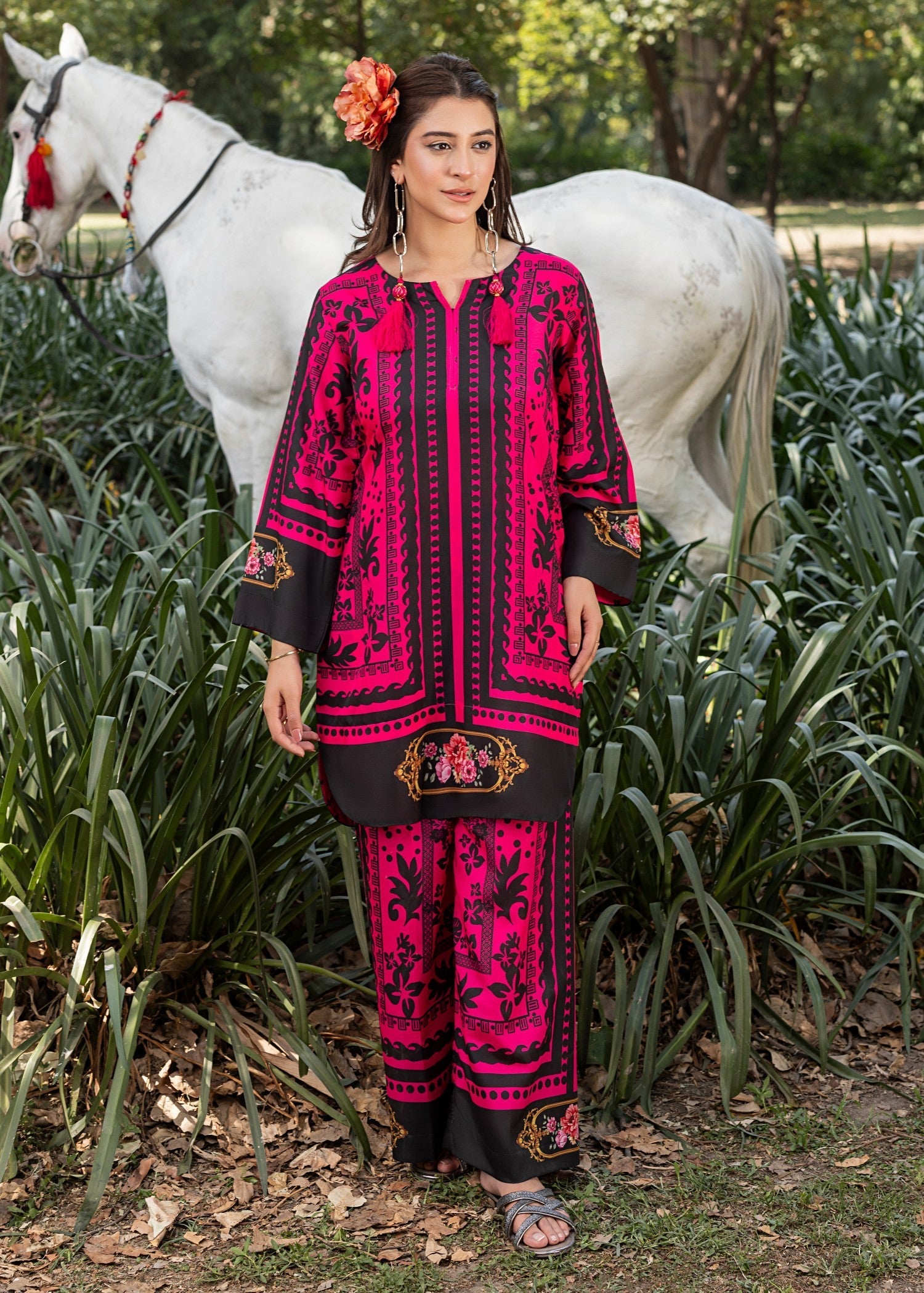 cotton silk Co Ord Sets in Shocking pink
