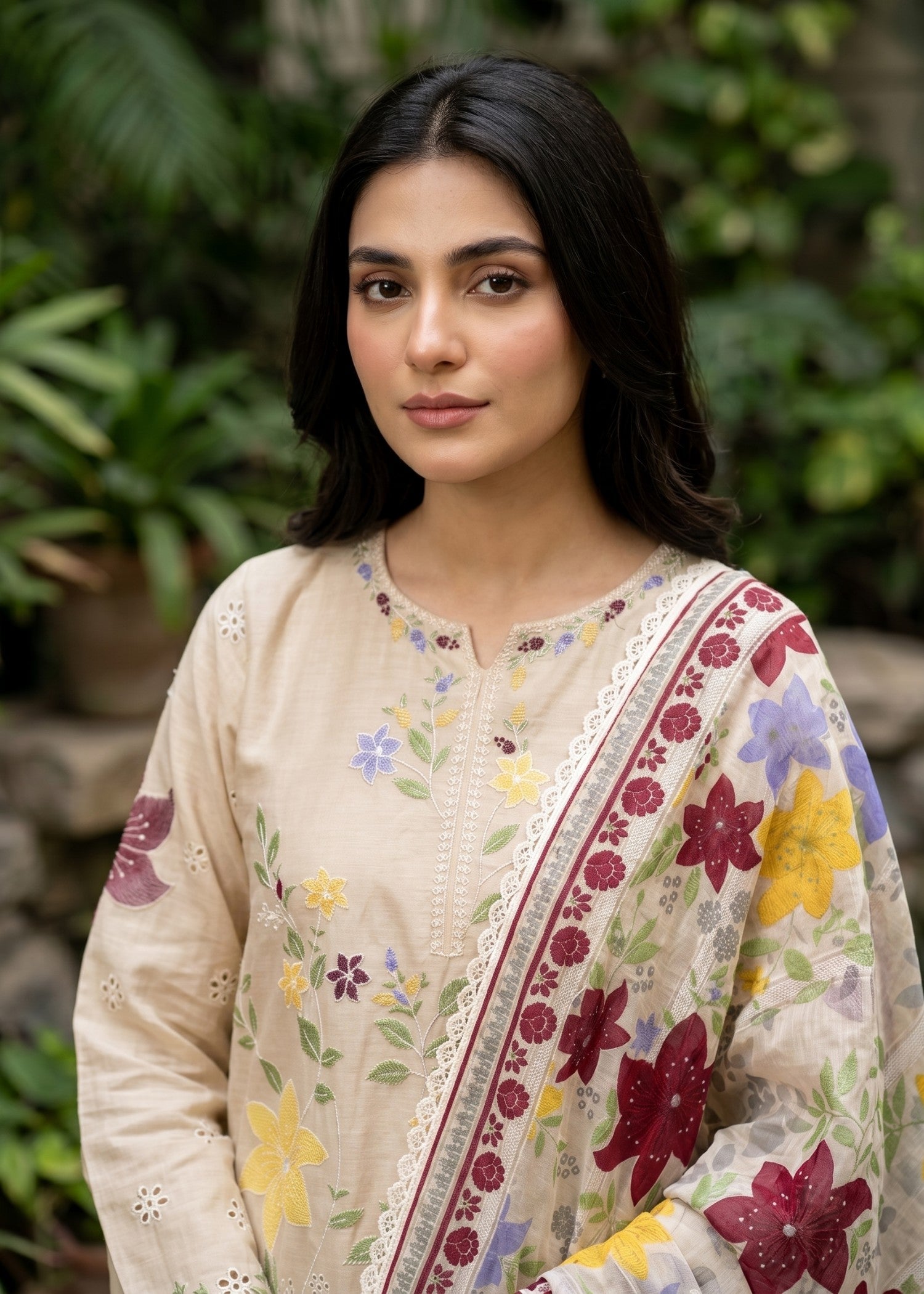 lawn cotton Kurta Set in Wheat