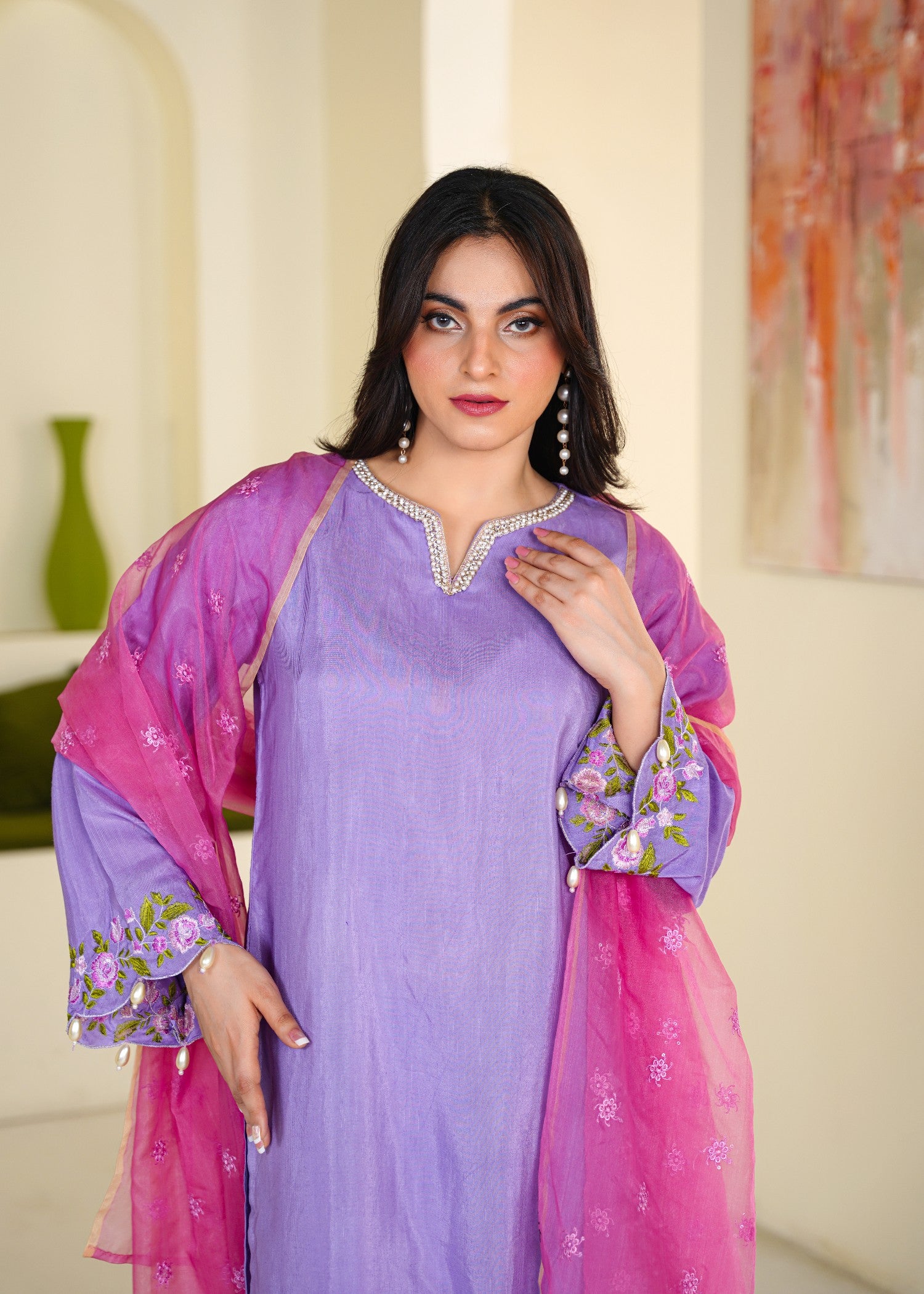 silk Kurta Set in Purple mountain majesty, purple pizzazz