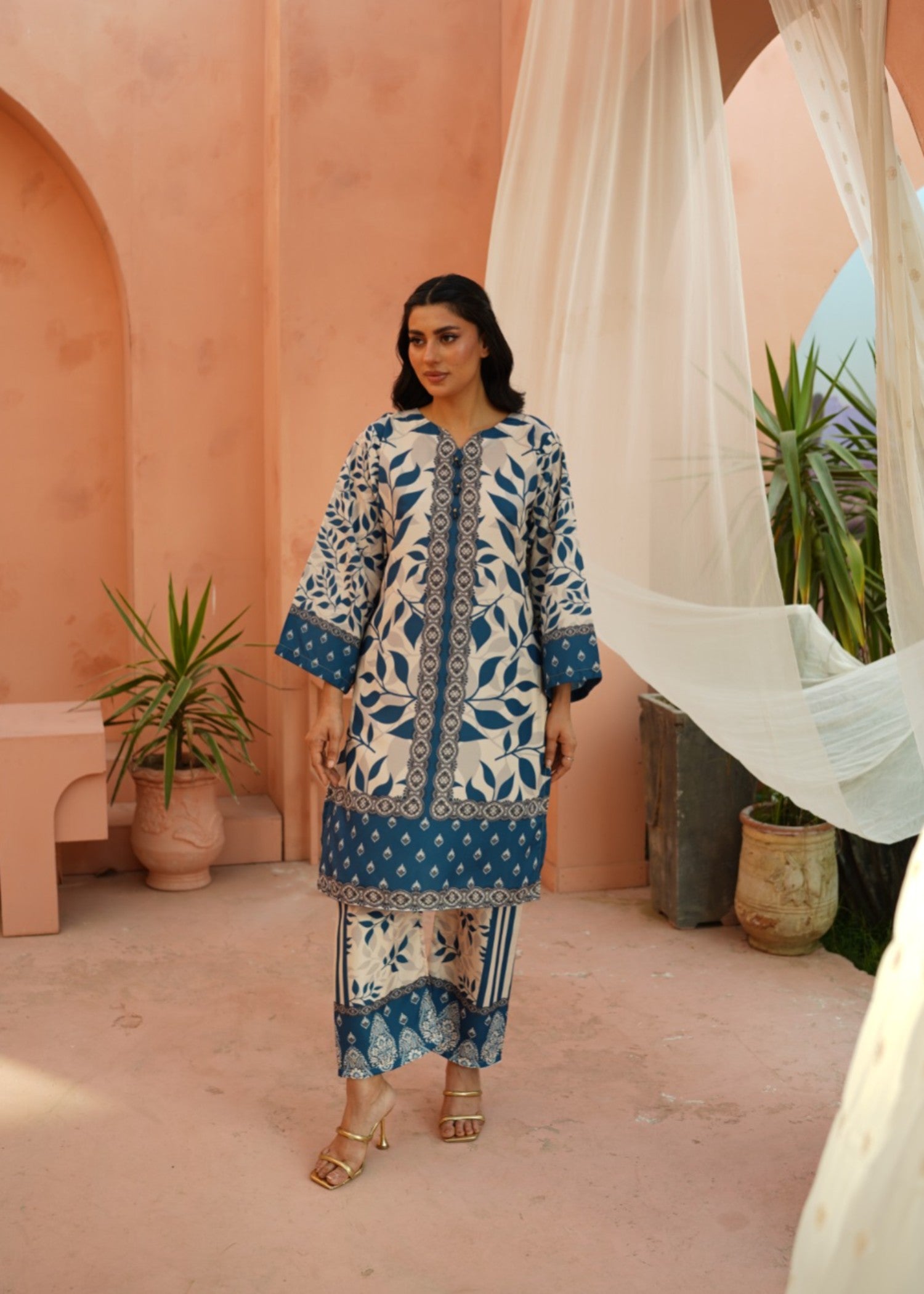 poly lawn Co Ord Sets in Beige, steel blue