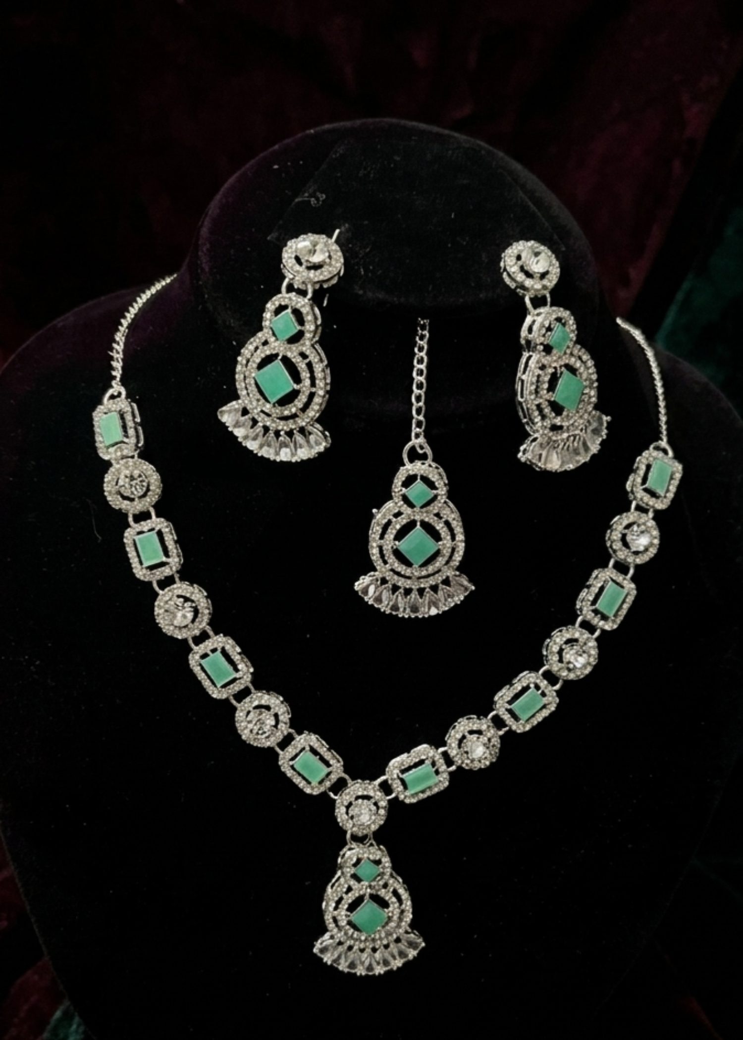 Jewelry Set in Silver, mint green Color by - Trendy Women Jewelry Set ISJ2772