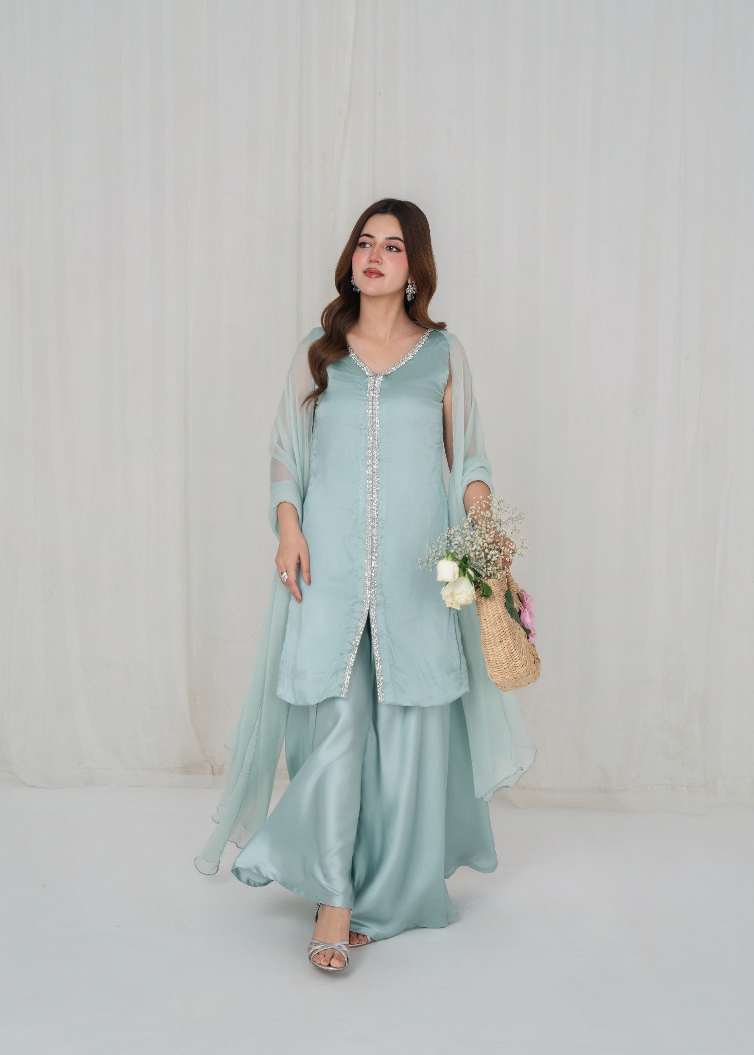 poly silk Sharara in Cloud blue