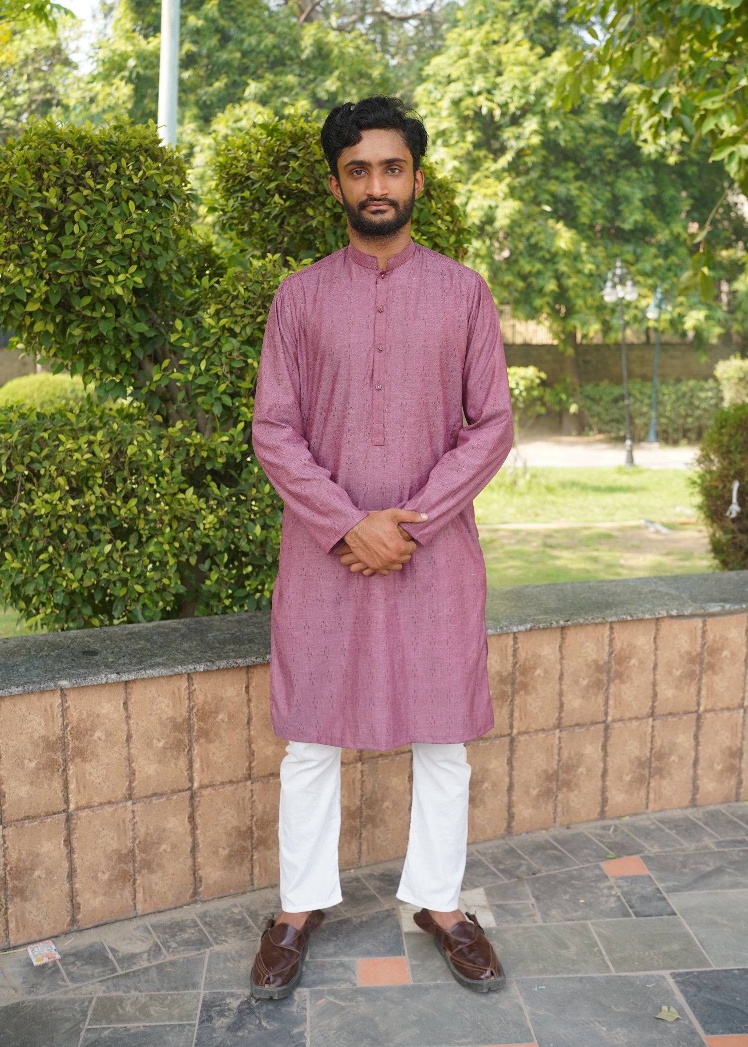 cotton jacquard Kurta in Purple taupe