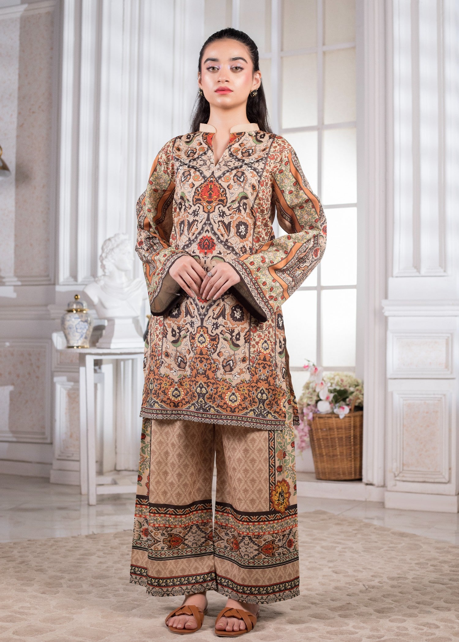 polyester crepe Co Ord Sets in Brown