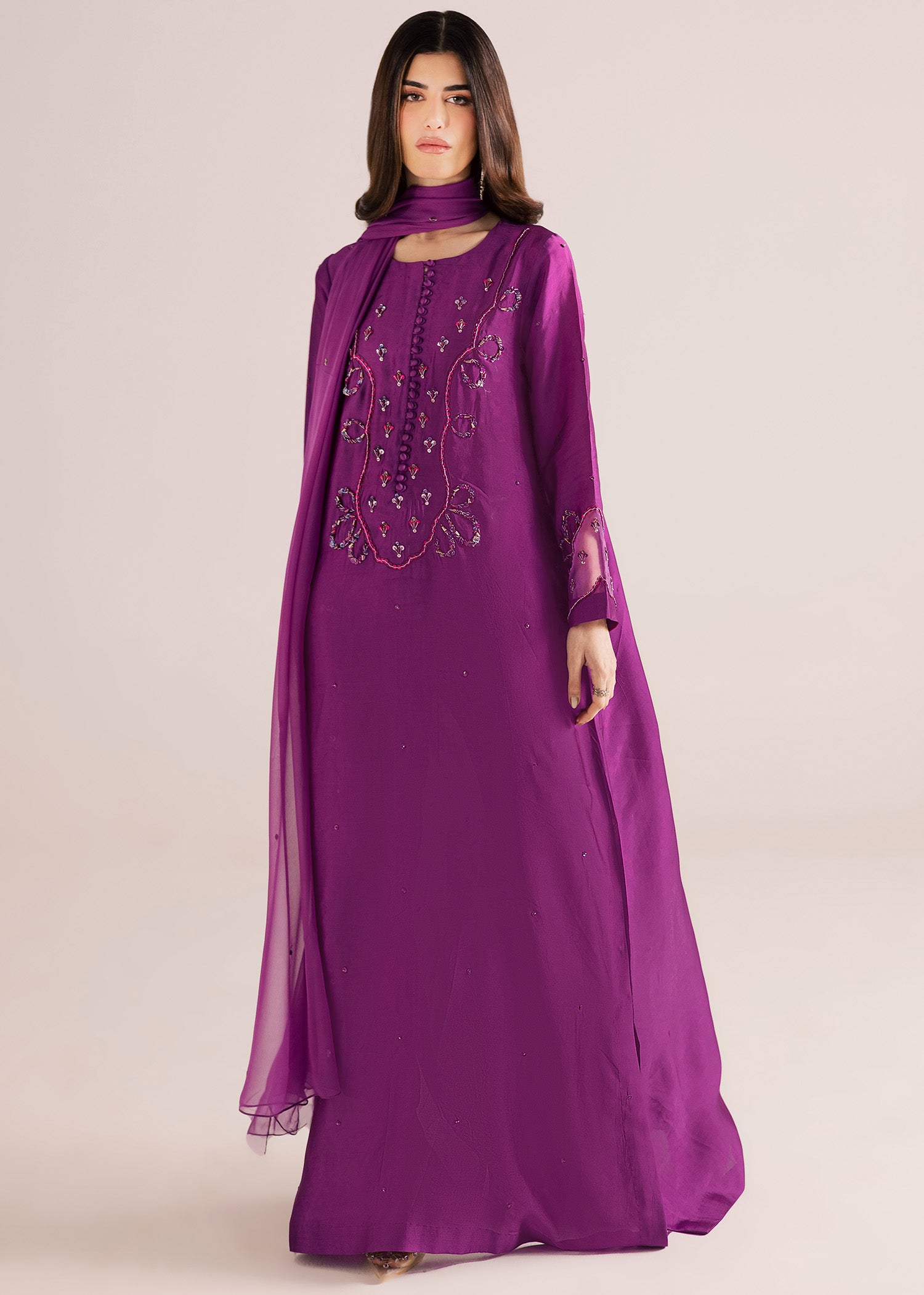tussar silk Kaftan in Purple