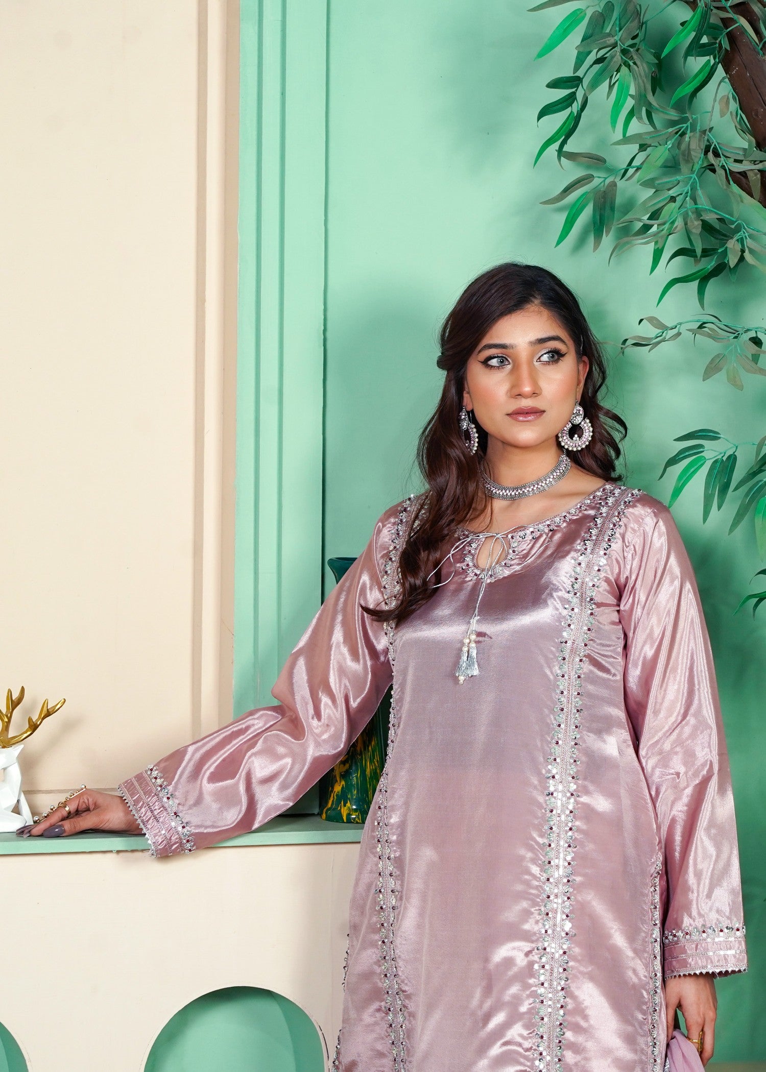 kattan silk Kurta Set in Mauve pink