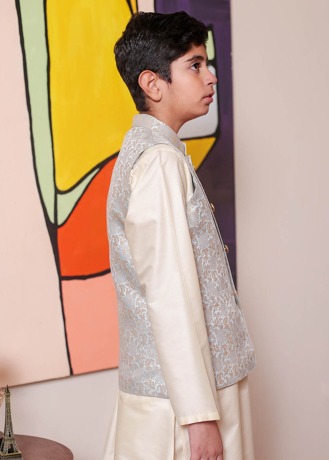 banarsi silk Waistcoat in Ice blue