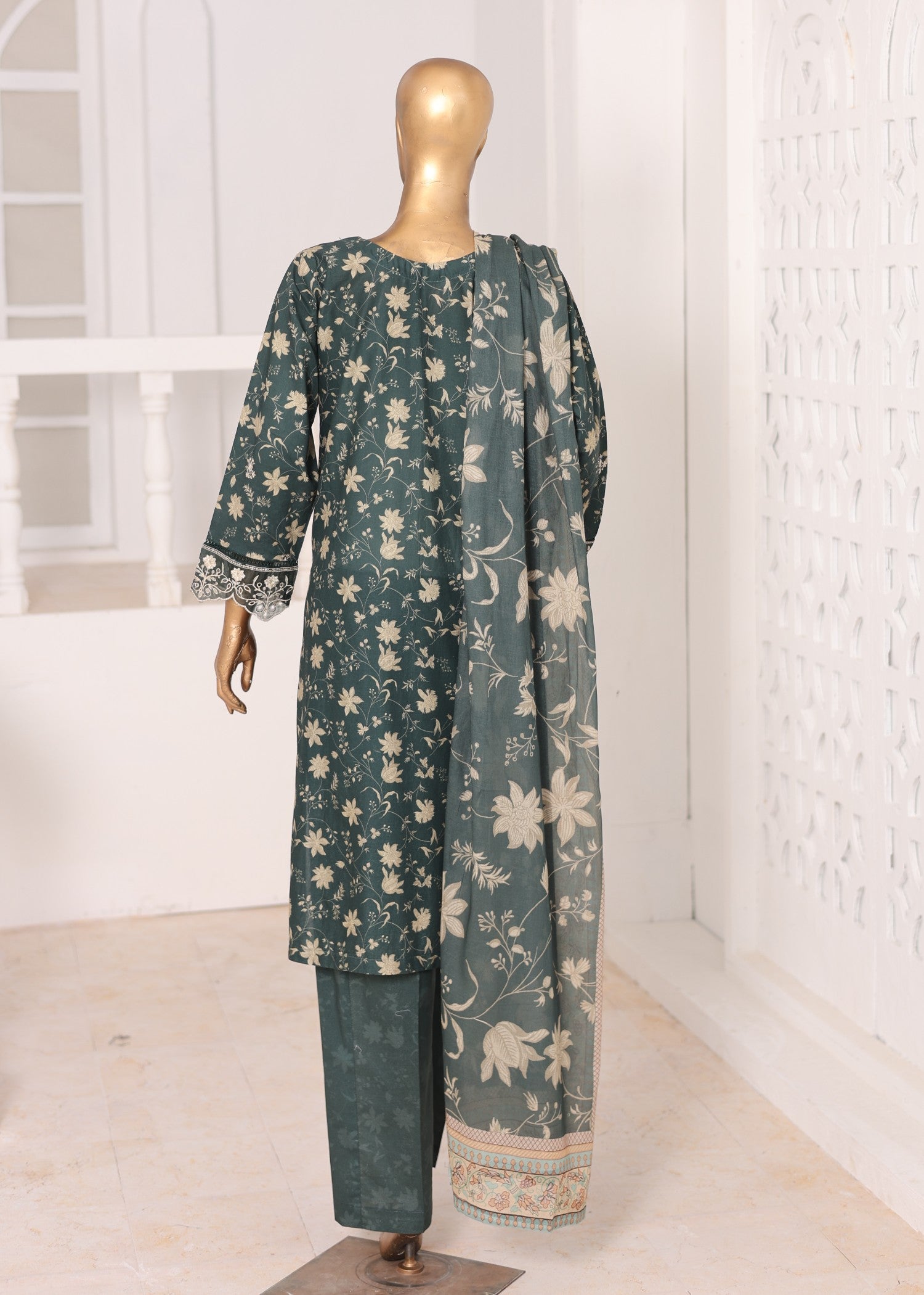 lawn Kurta Set in Bottle green