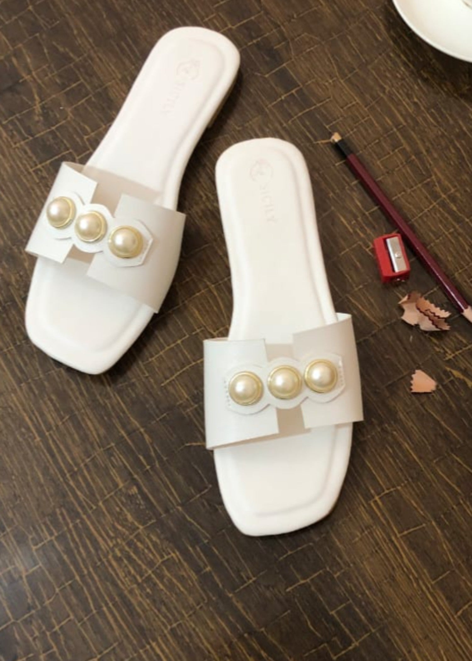 Slides in White by - High Quality Women Slides SCP0503
