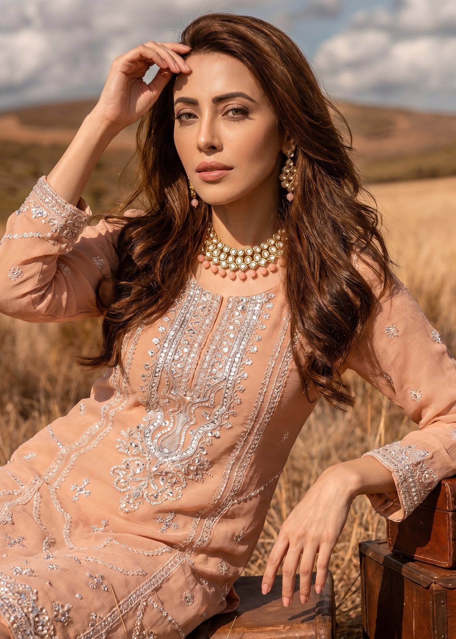 chiffon Kurta Set in Marmalade orange