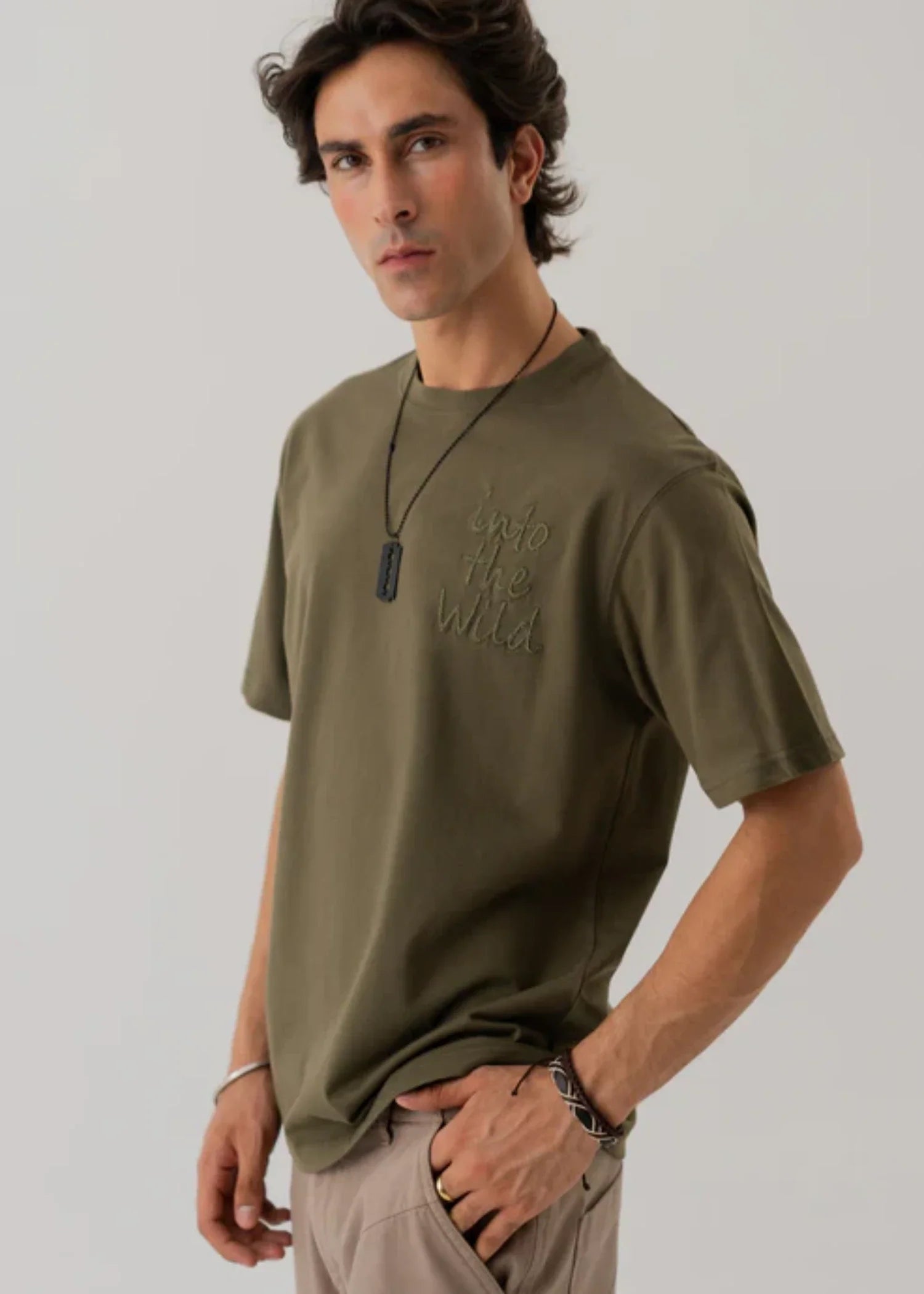 single jersey knit T Shirt in Olive green