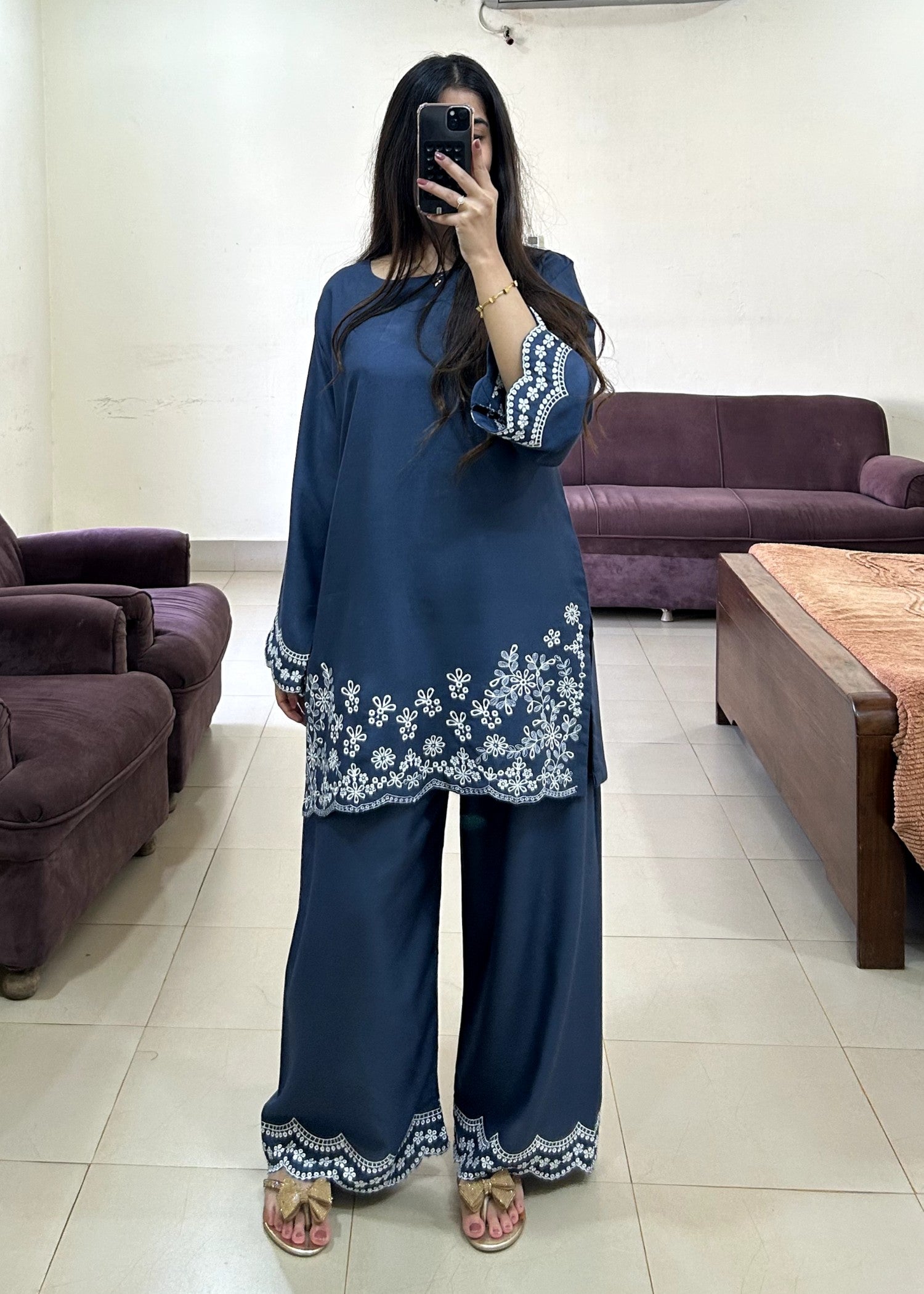 marina Kurta Set in Steel blue