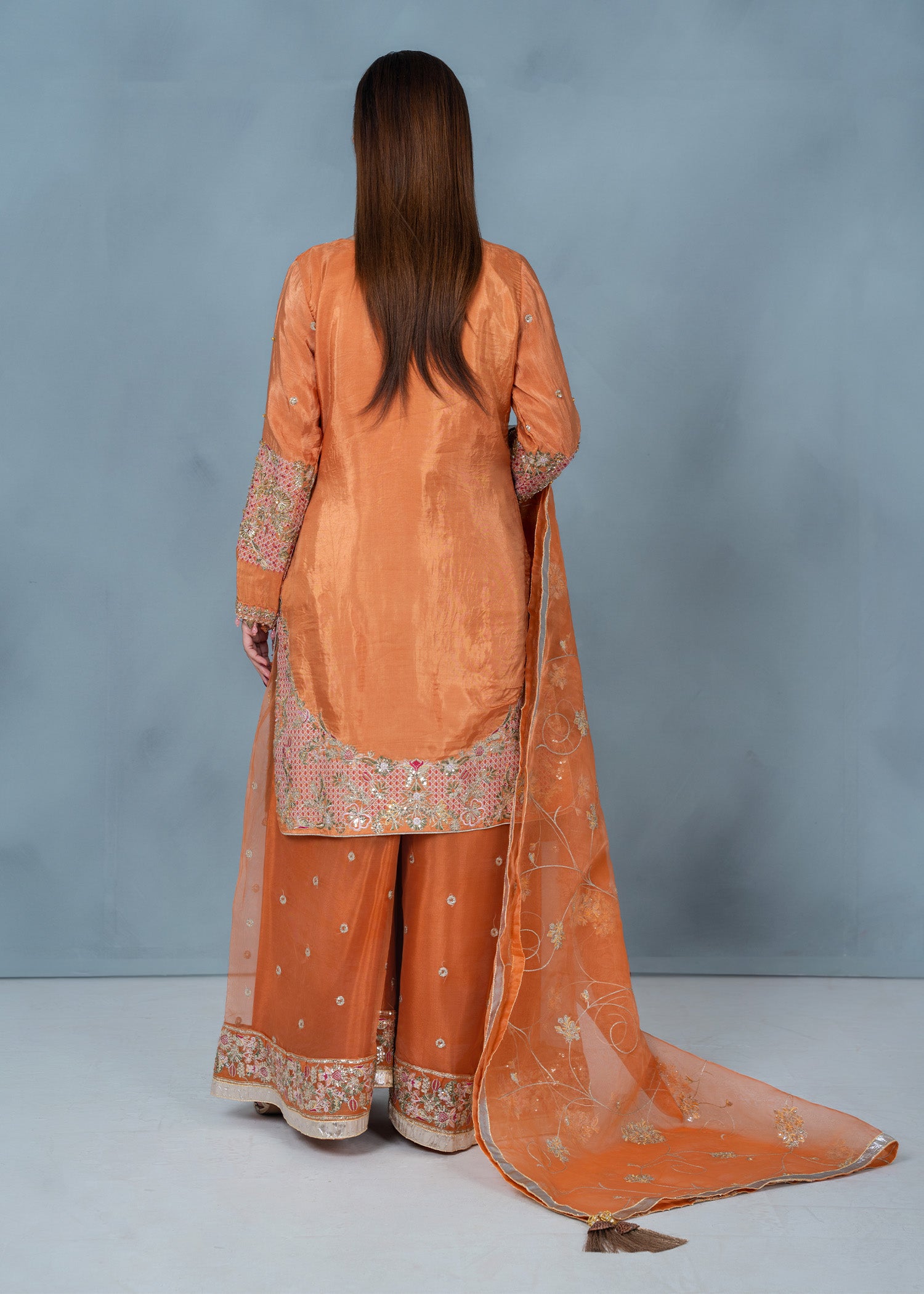 tissue silk Sharara in Orange