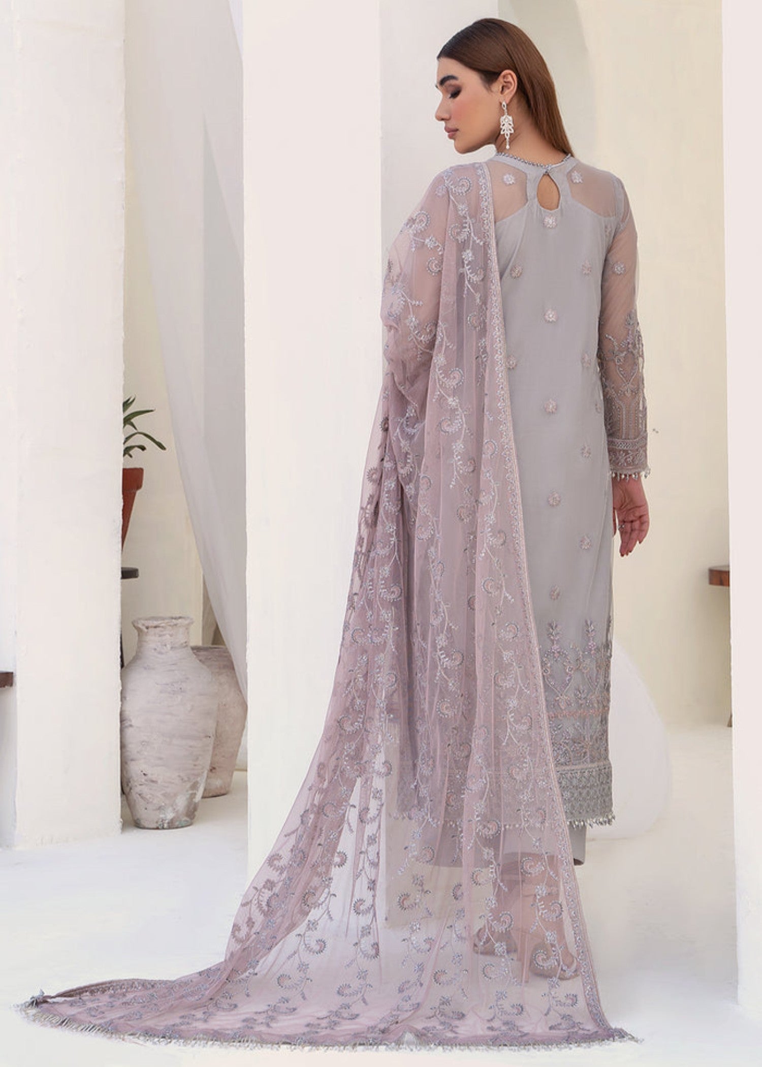 net Kurta Set in Grey