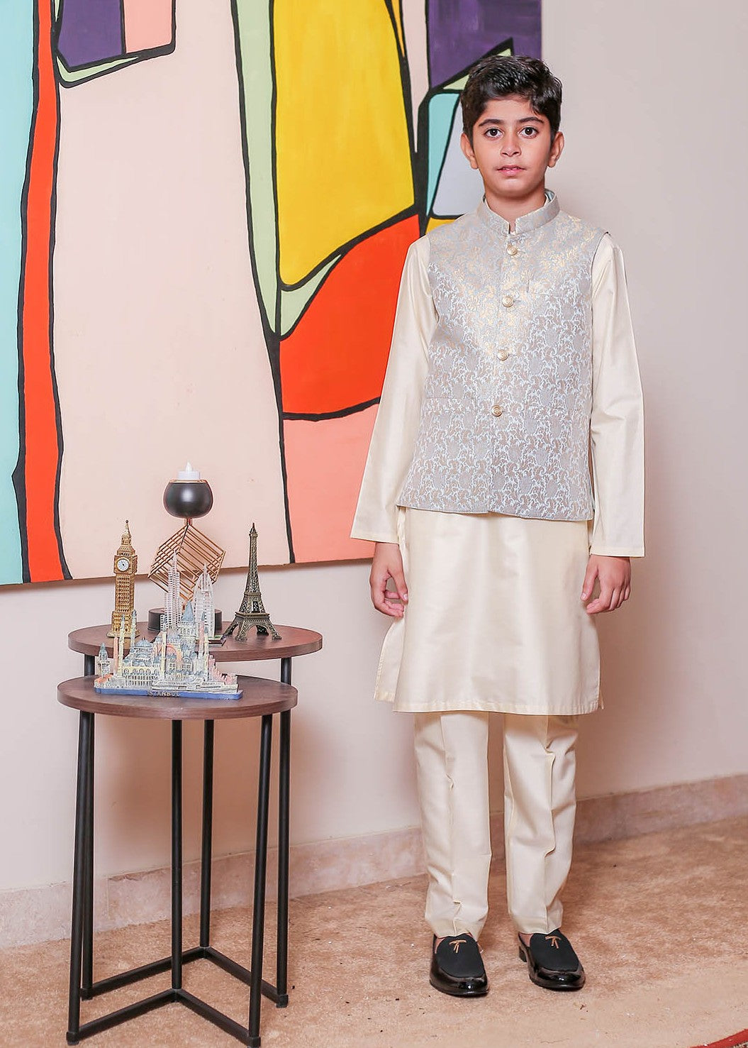 banarsi silk Waistcoat in Ice blue