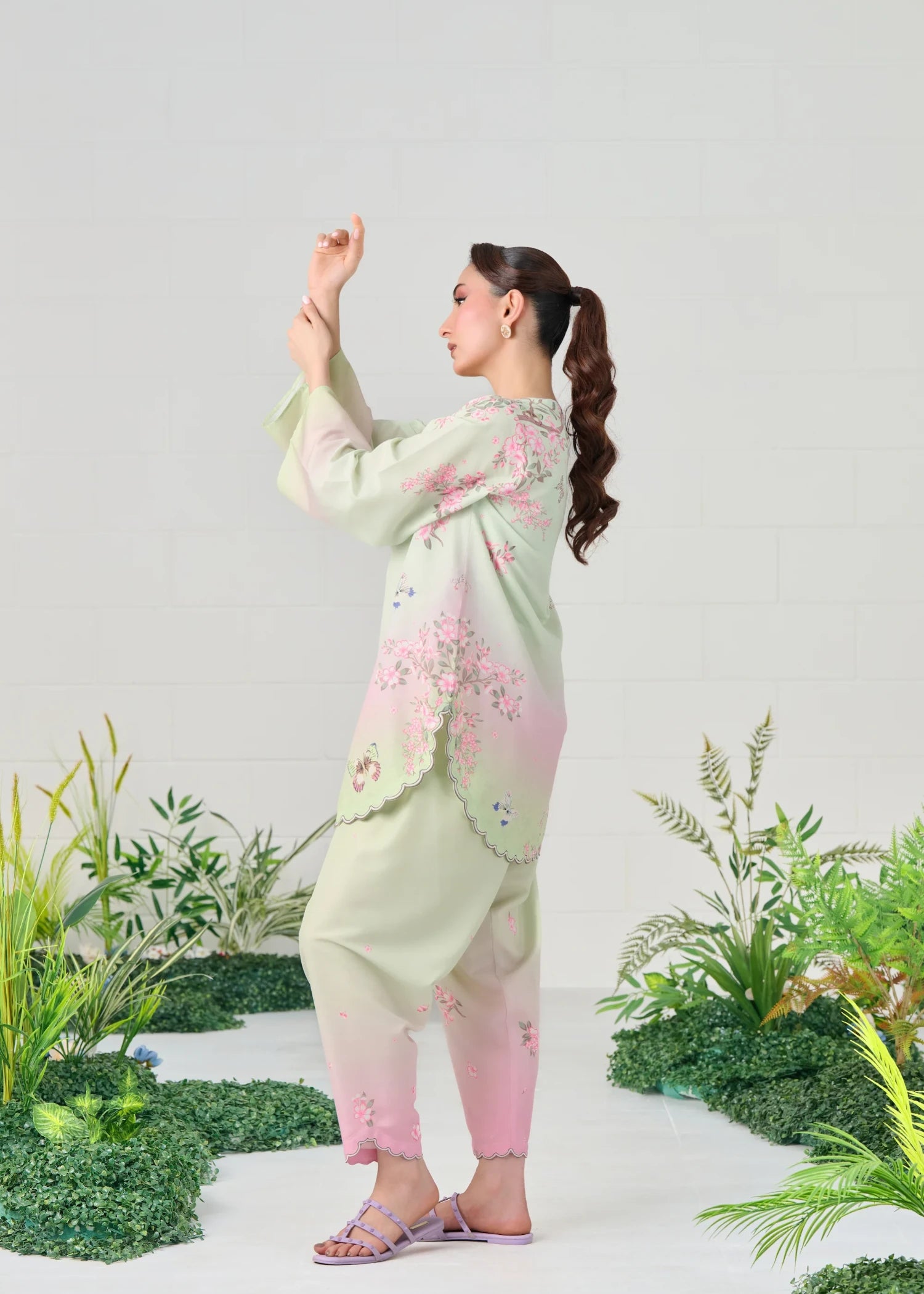 raw silk Co Ord Sets in Mint green, pink