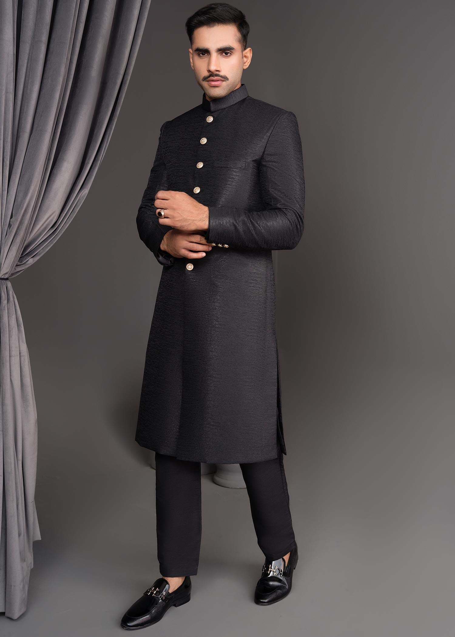 jamawar Sherwani in Black