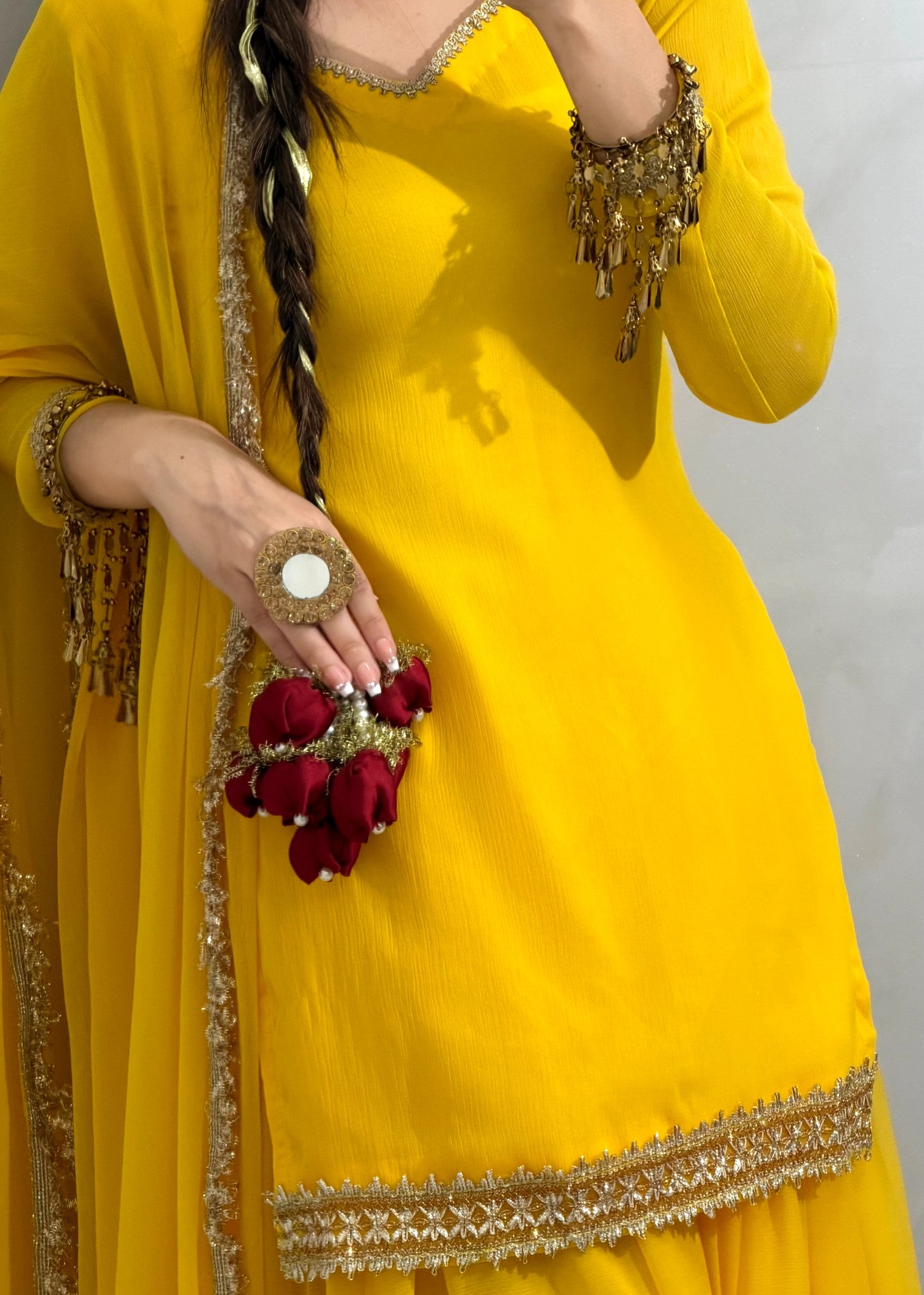 bemberg crinkle chiffon Sharara in School bus yellow