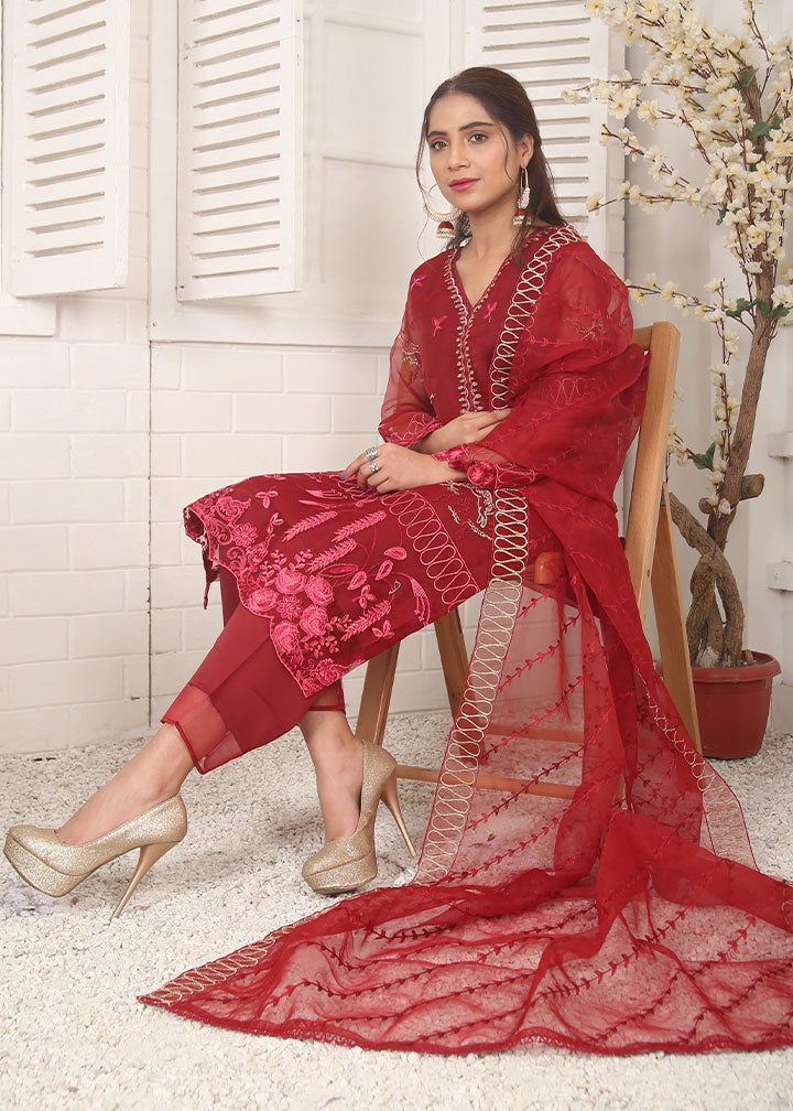 organza Kurta Set in Red