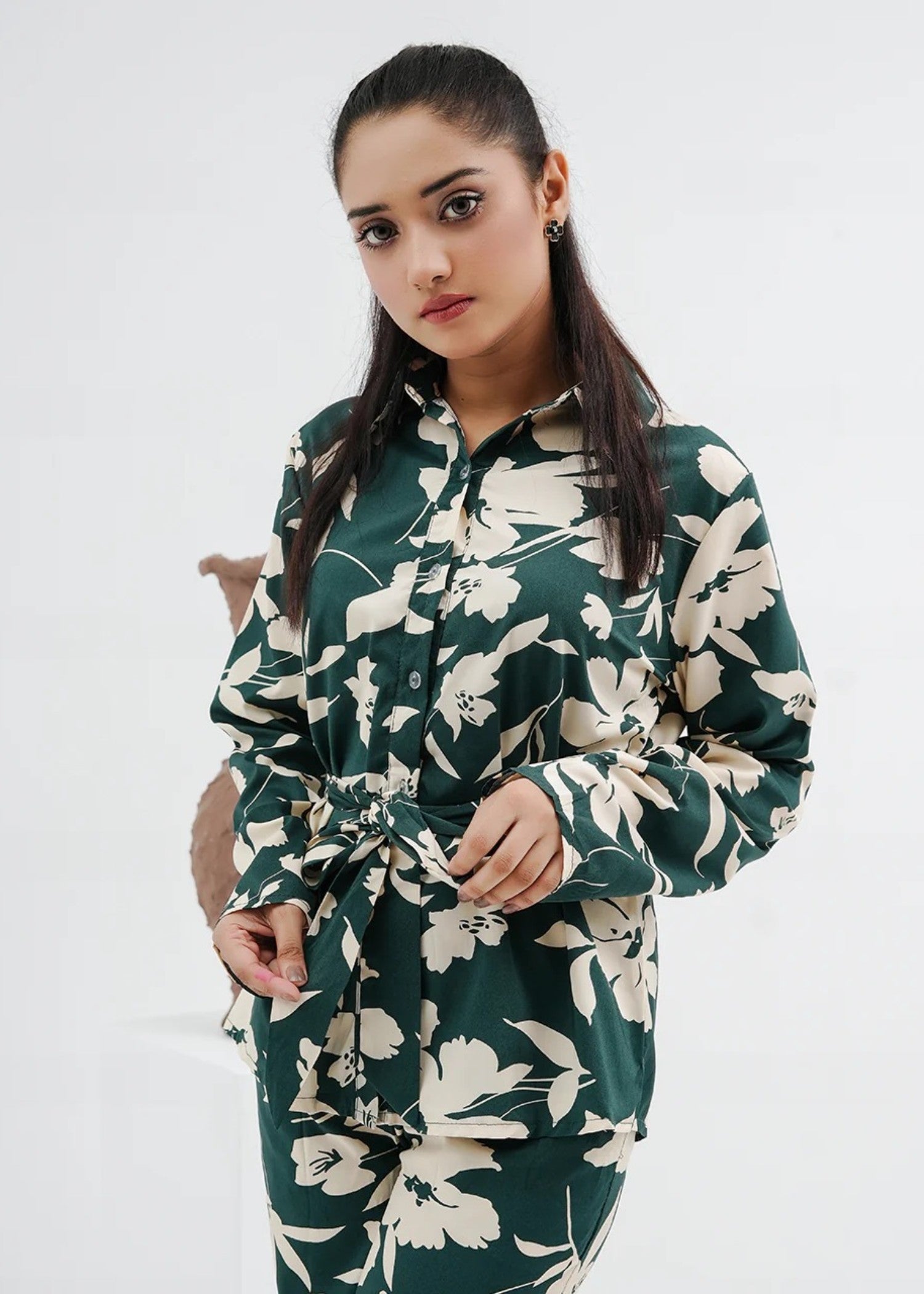 blended satin polyester Co Ord Sets in Green