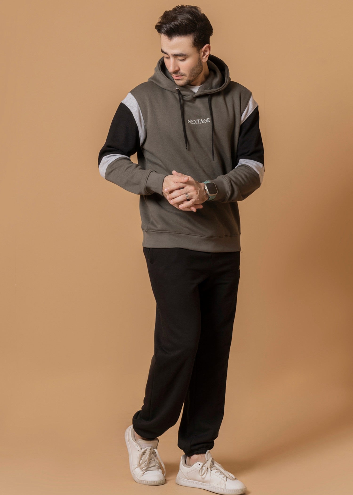 fleece Tracksuit in Olive green, black