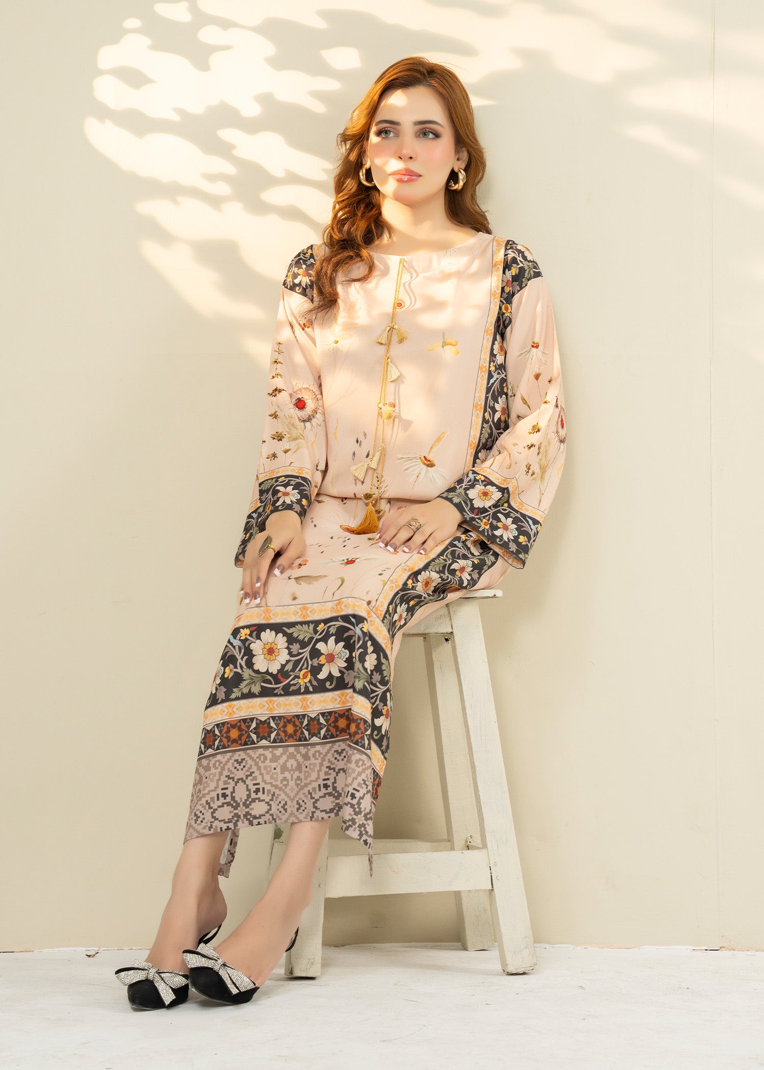silk Kaftan in Beige