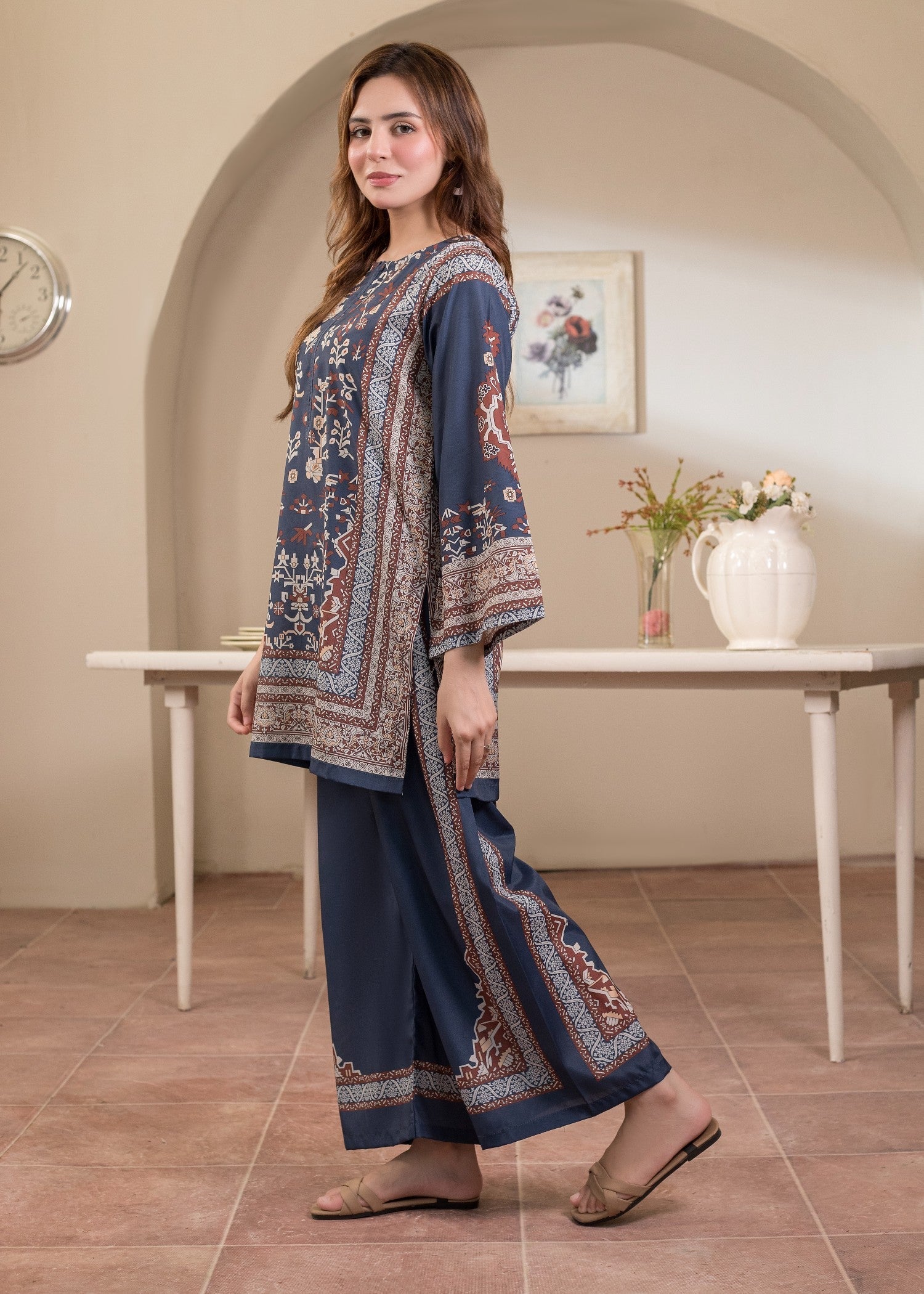 polyester crepe Co Ord Sets in Navy blue