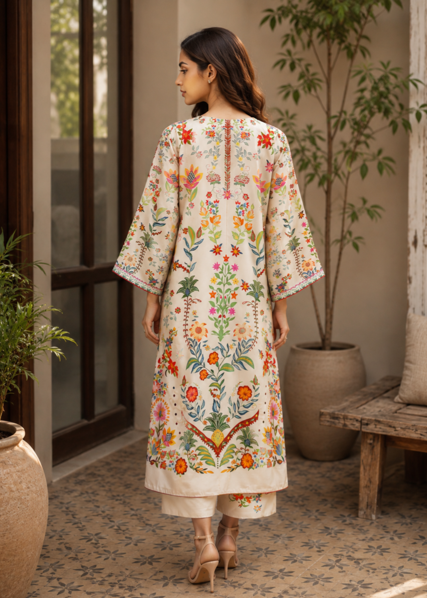 silk charmeuse Kaftan in Cream