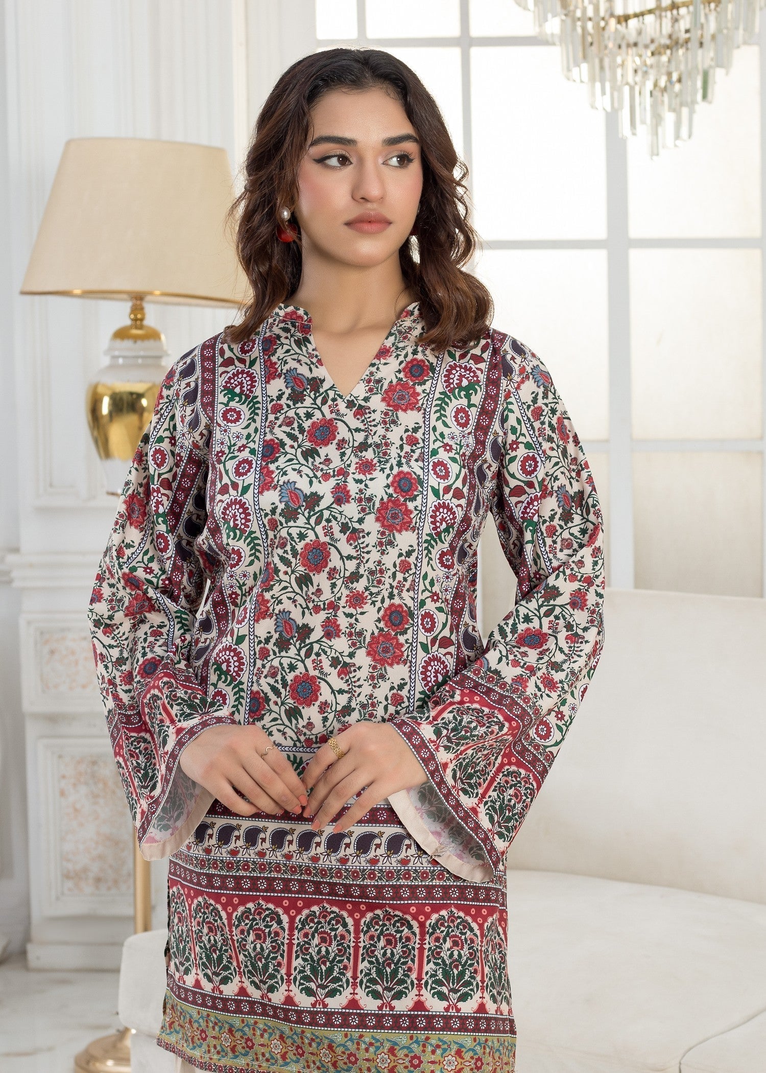 polyester crepe Kurta Set in Multi