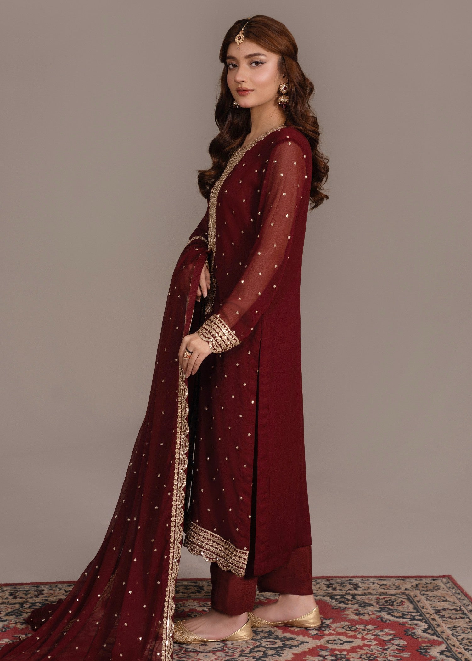 chiffon Unstitched in Maroon