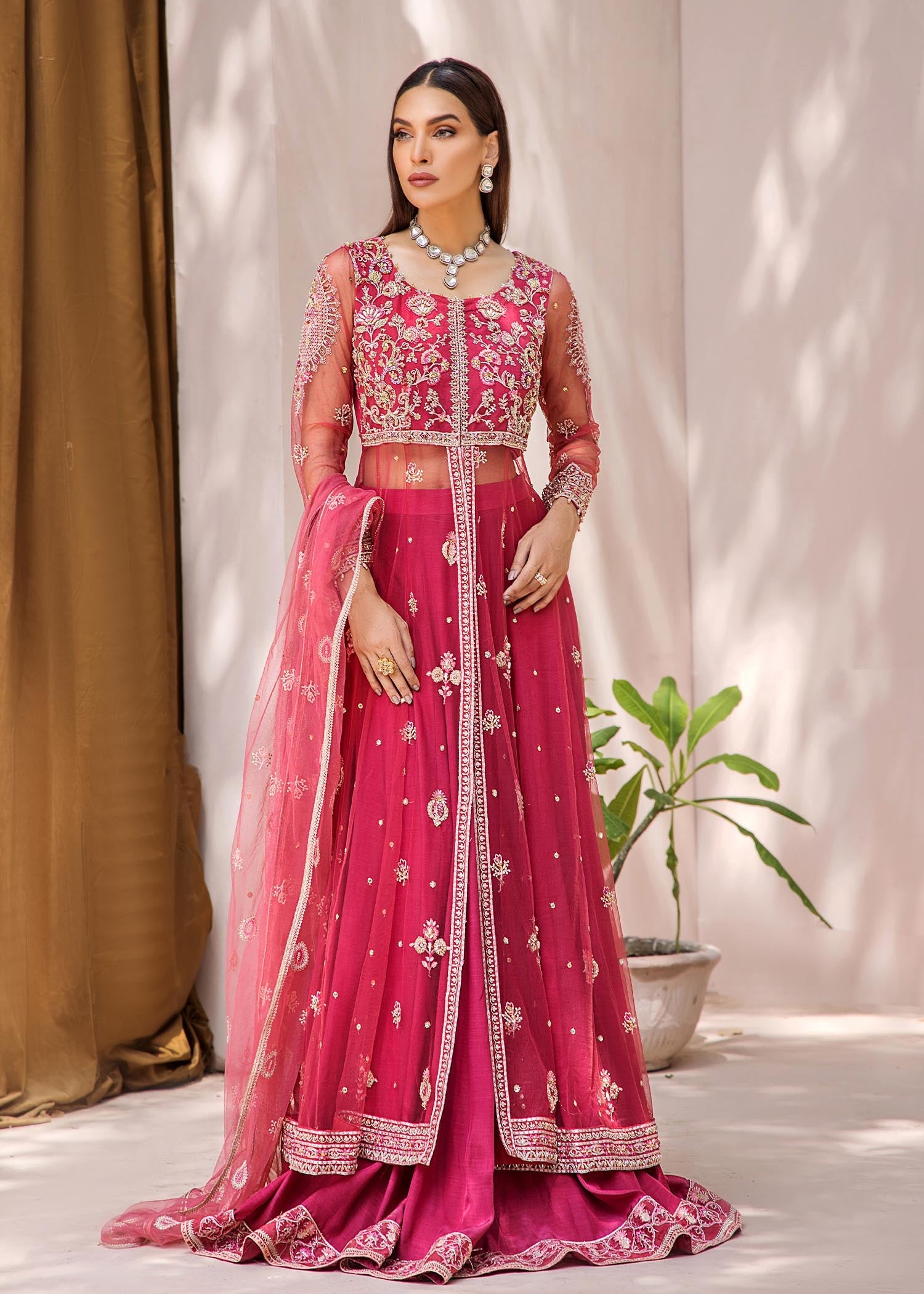 net Lehenga in Pink