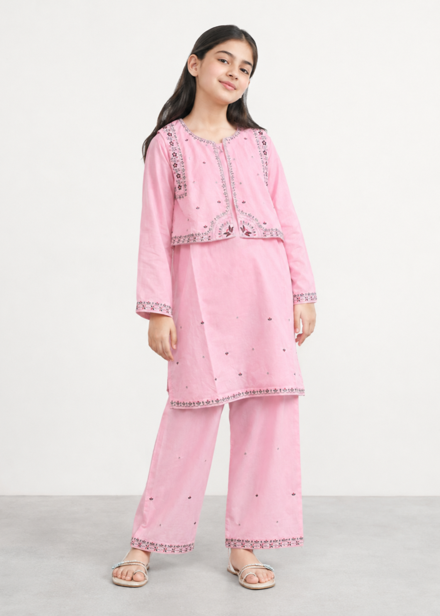 jacquard Kurta Set in Pink