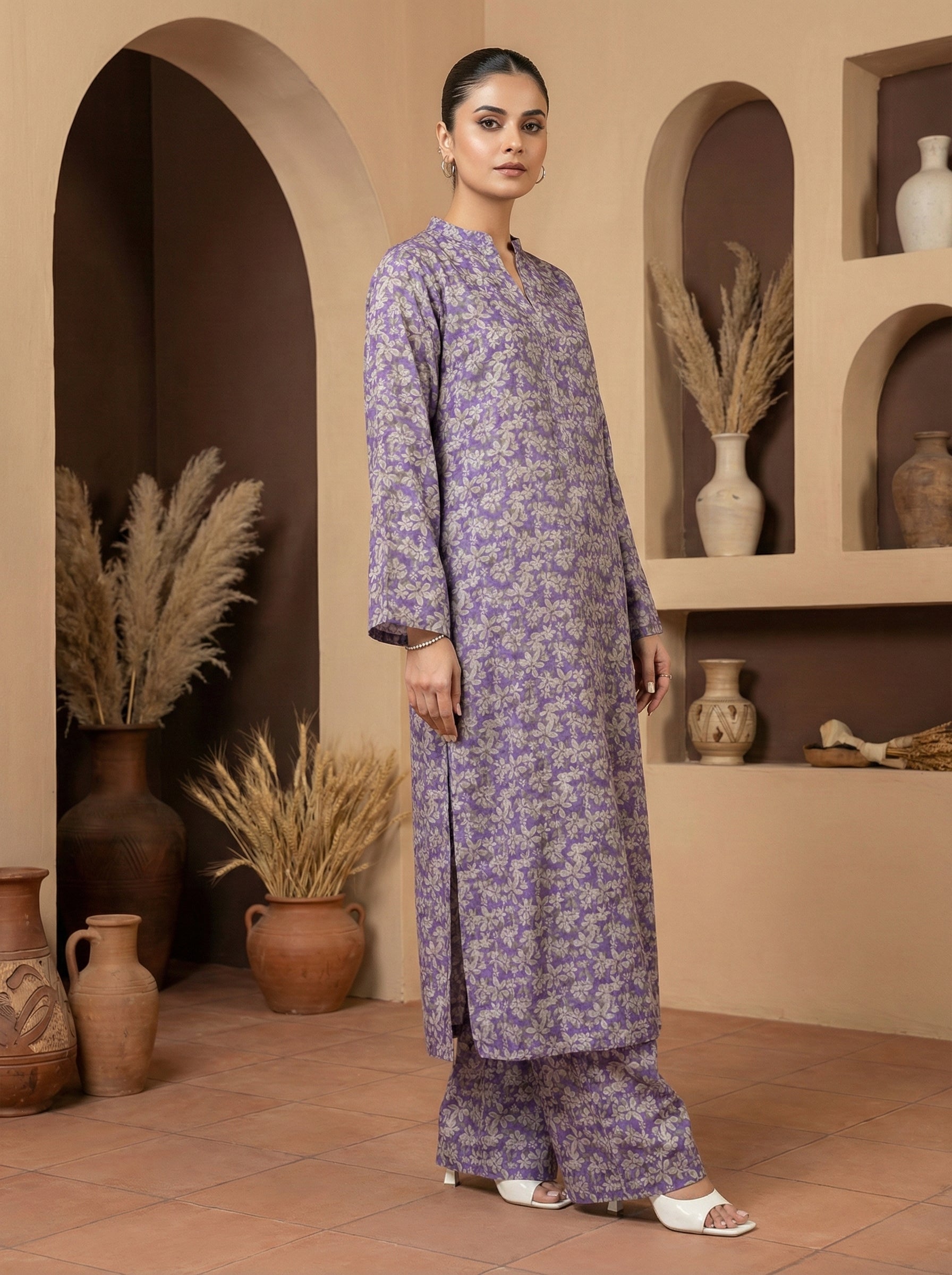ribbed lawn Kurta Set in Multi