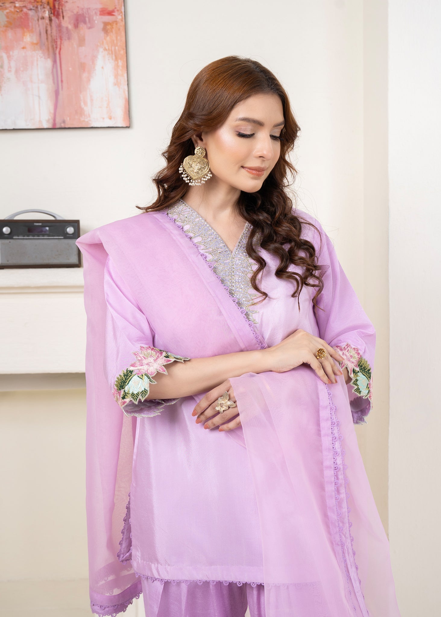 thai silk Kurta Set in Lilac