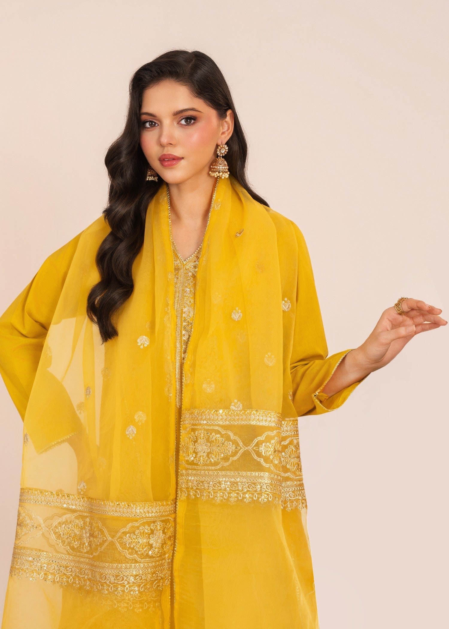 lawn Kurta Set in Mustard, gold