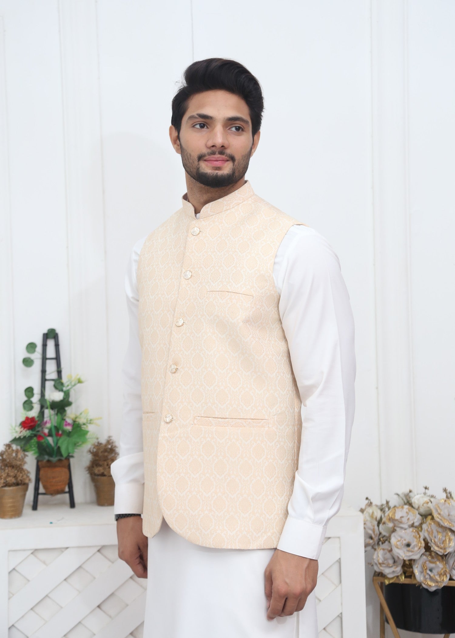 jamawar Waistcoat in Beige