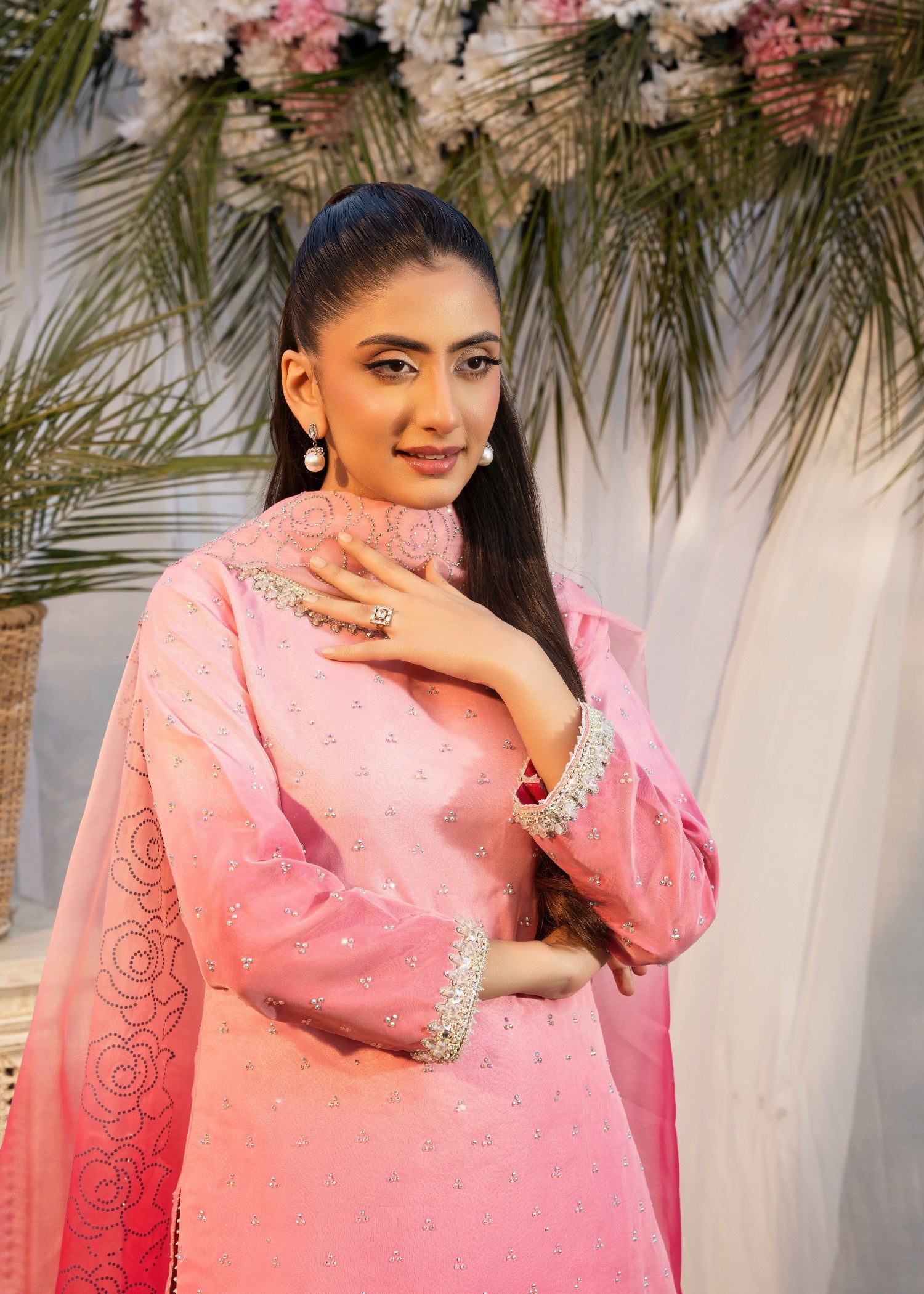 organza Kurta Set in Bubblegum pink
