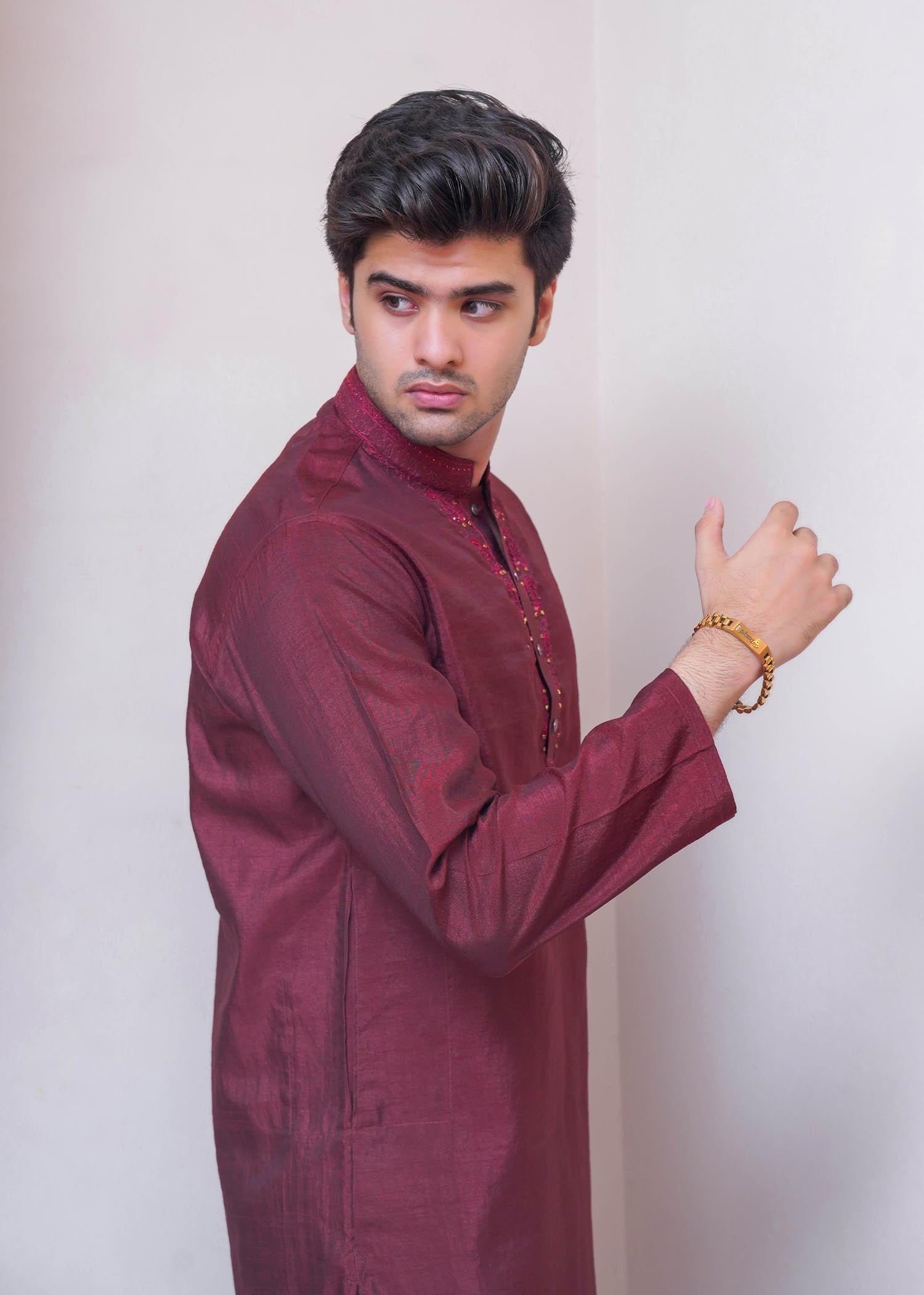 raw silk Kurta in Maroon