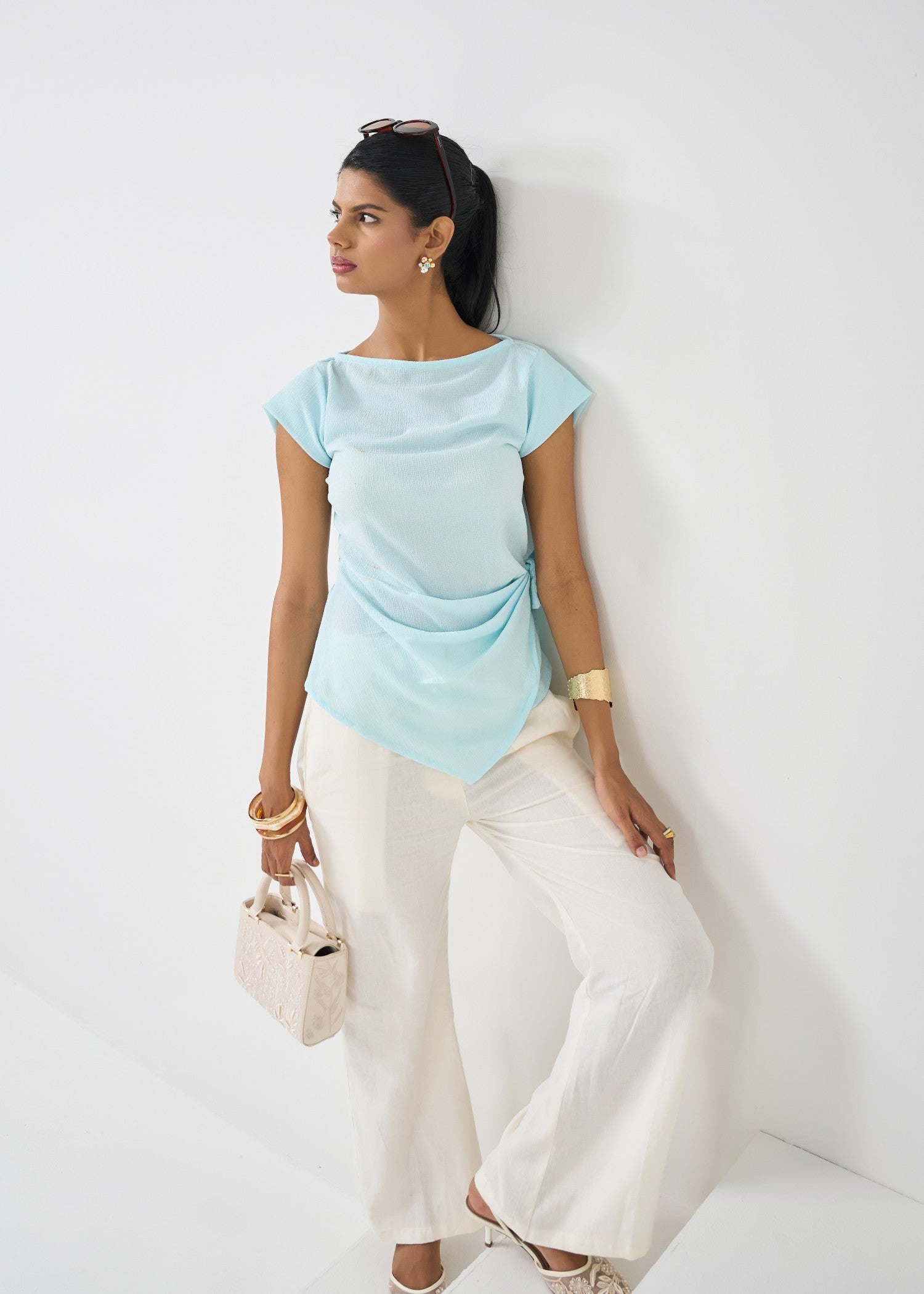 crepe georgette Top in Powder blue