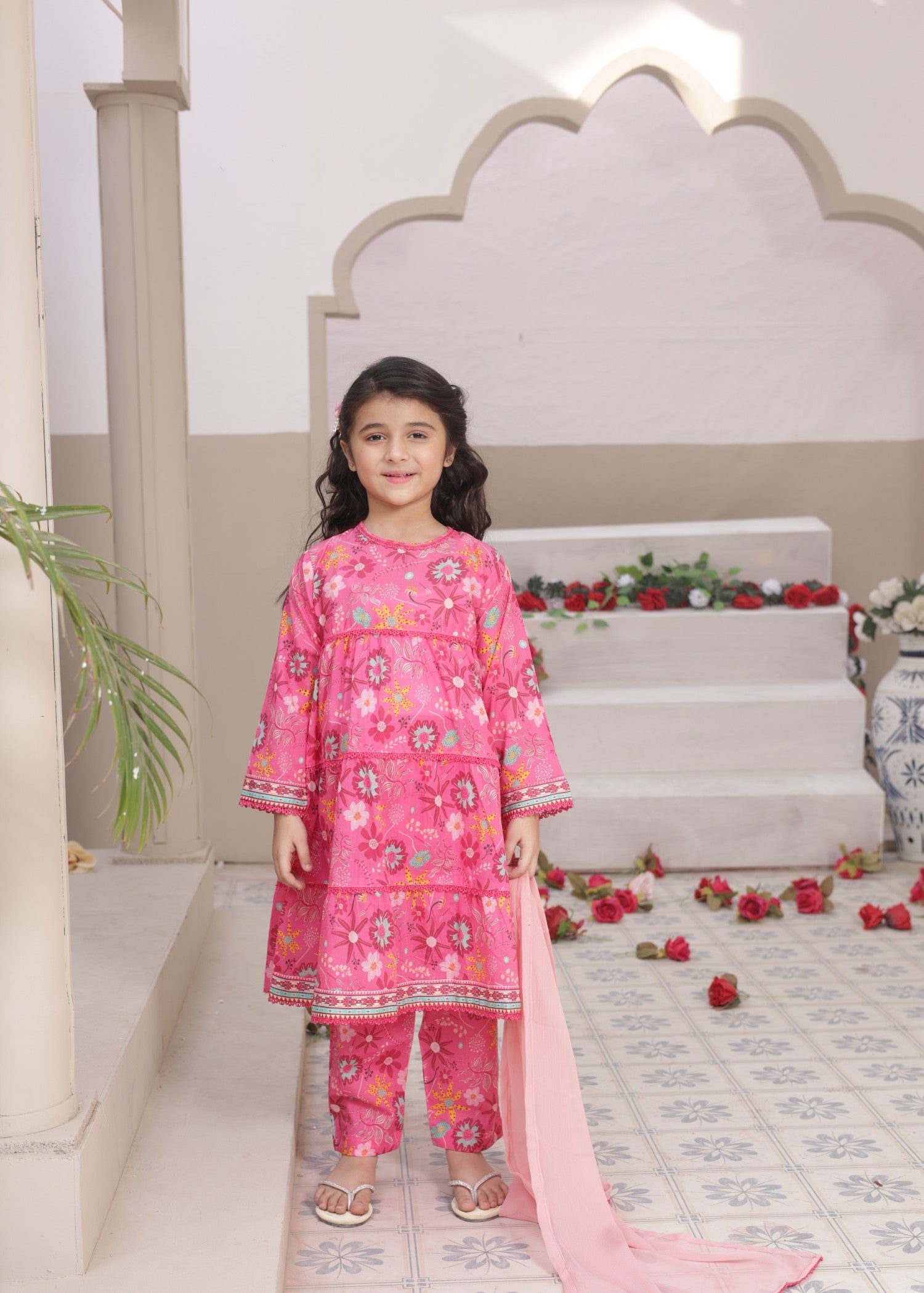 lawn Pishwas in Bubblegum pink