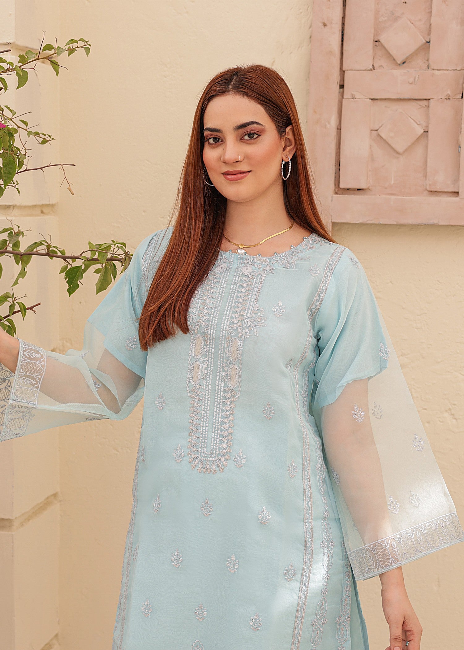 organza Kurta Set in Sky blue