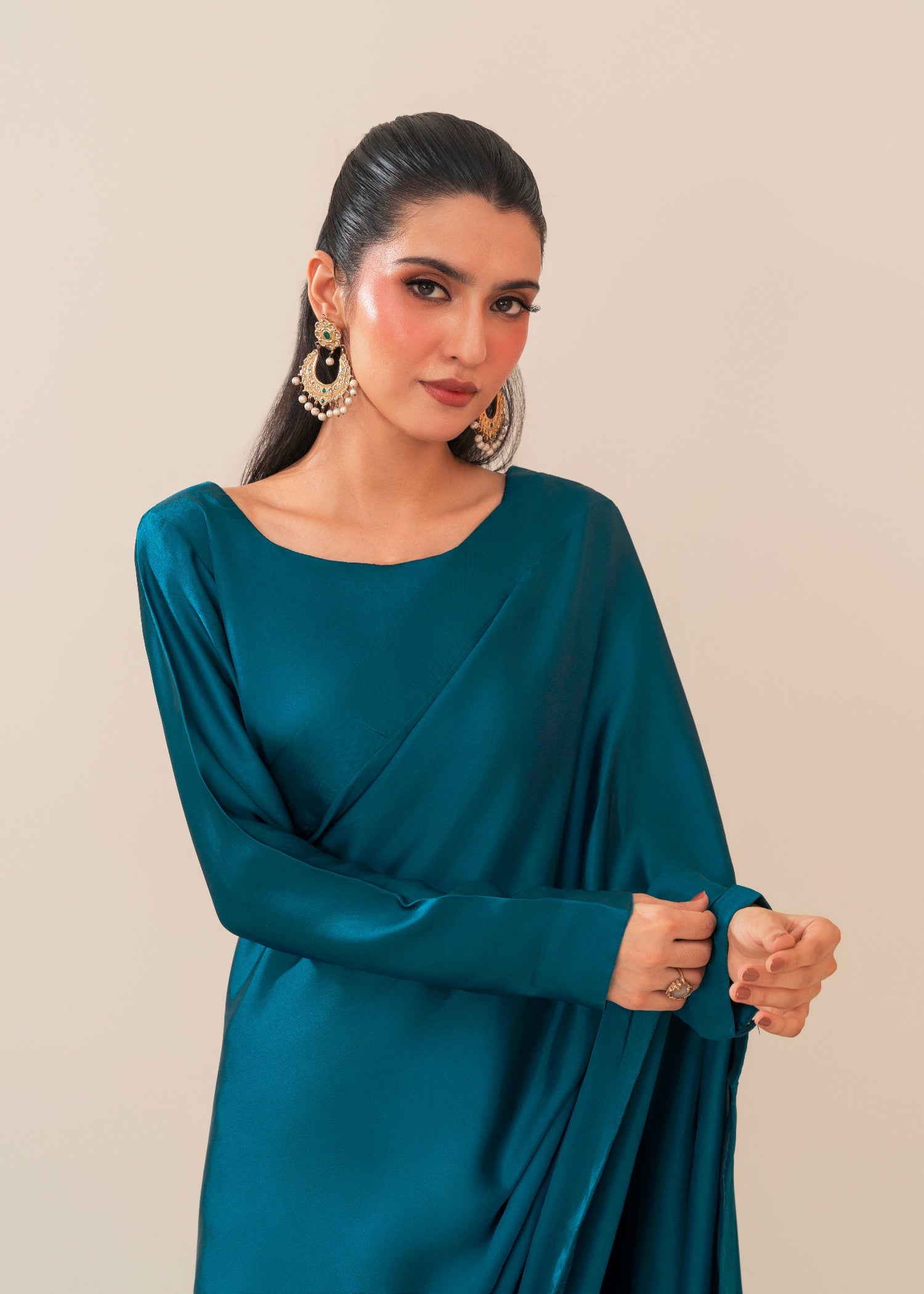 poly silk Saree in Teal
